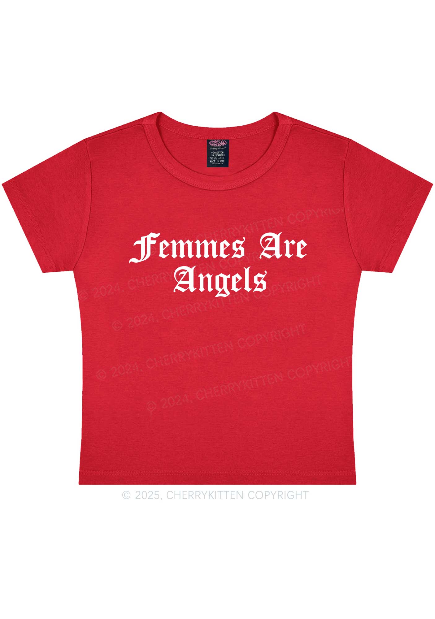 Femmes Are Angels Y2K Baby Tee Cherrykitten - Image 4