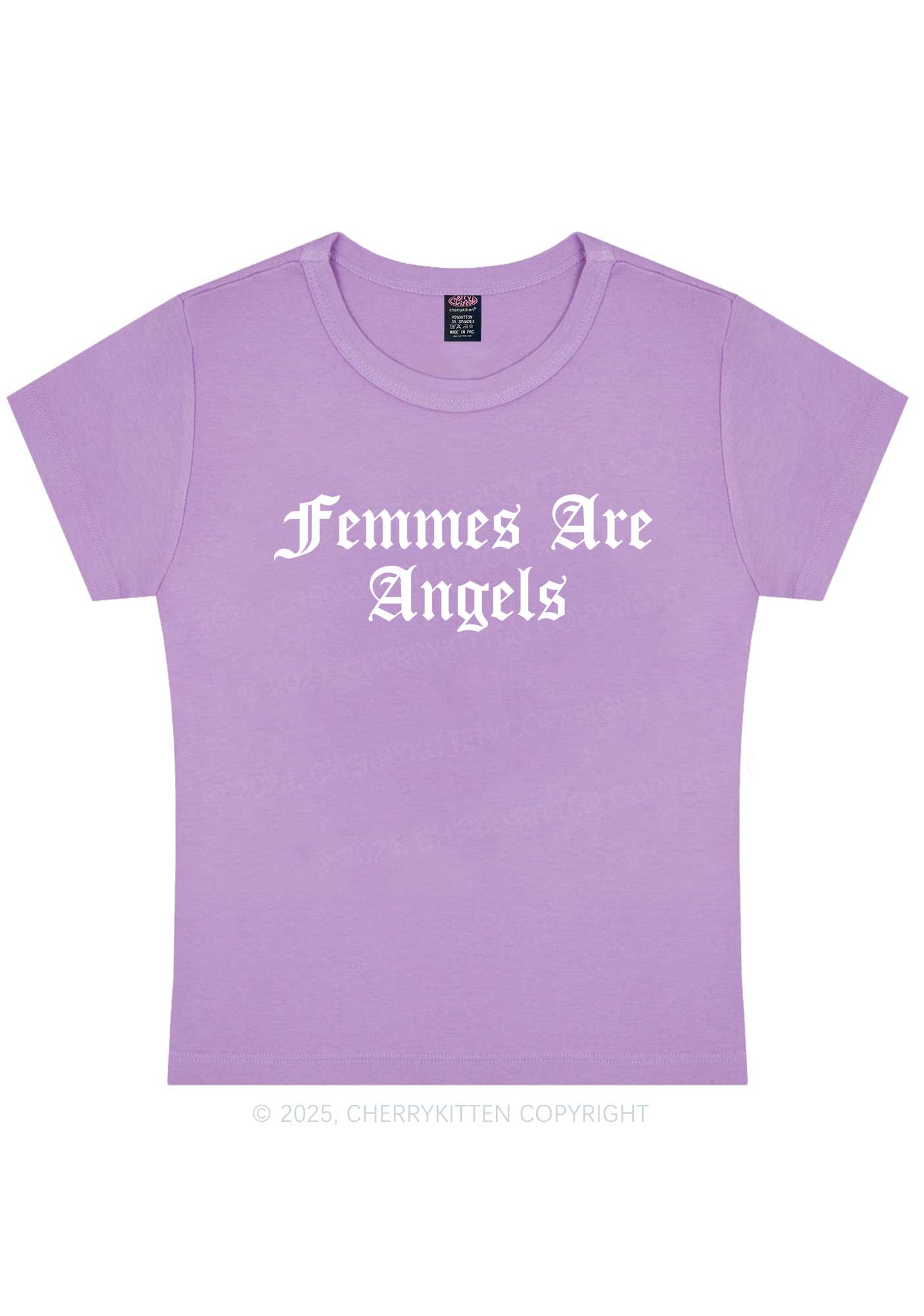 Femmes Are Angels Y2K Baby Tee Cherrykitten - Image 6