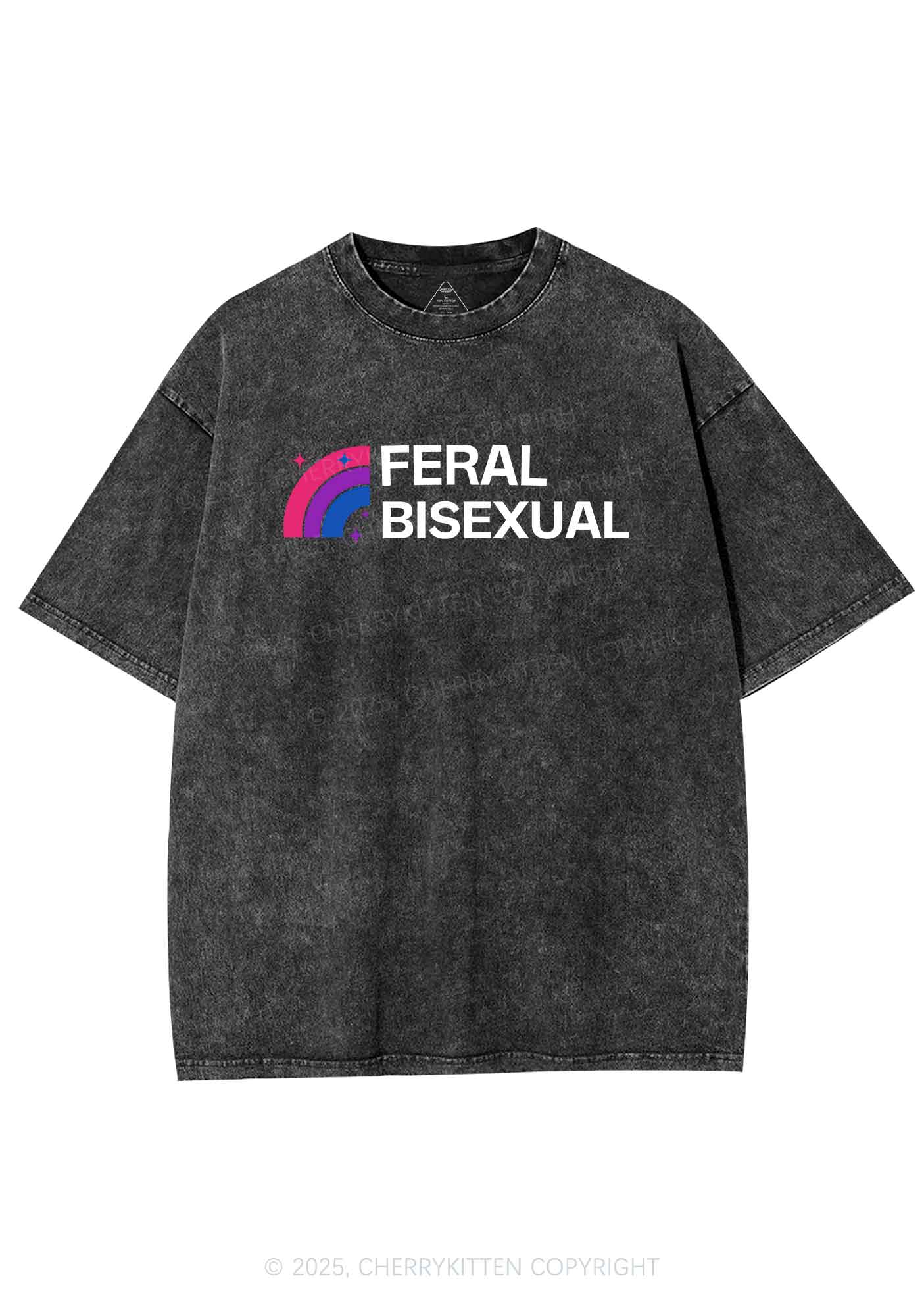 Feral Bisexual Pride Y2K Shirts Washed Tee Cherrykitten - Image 3