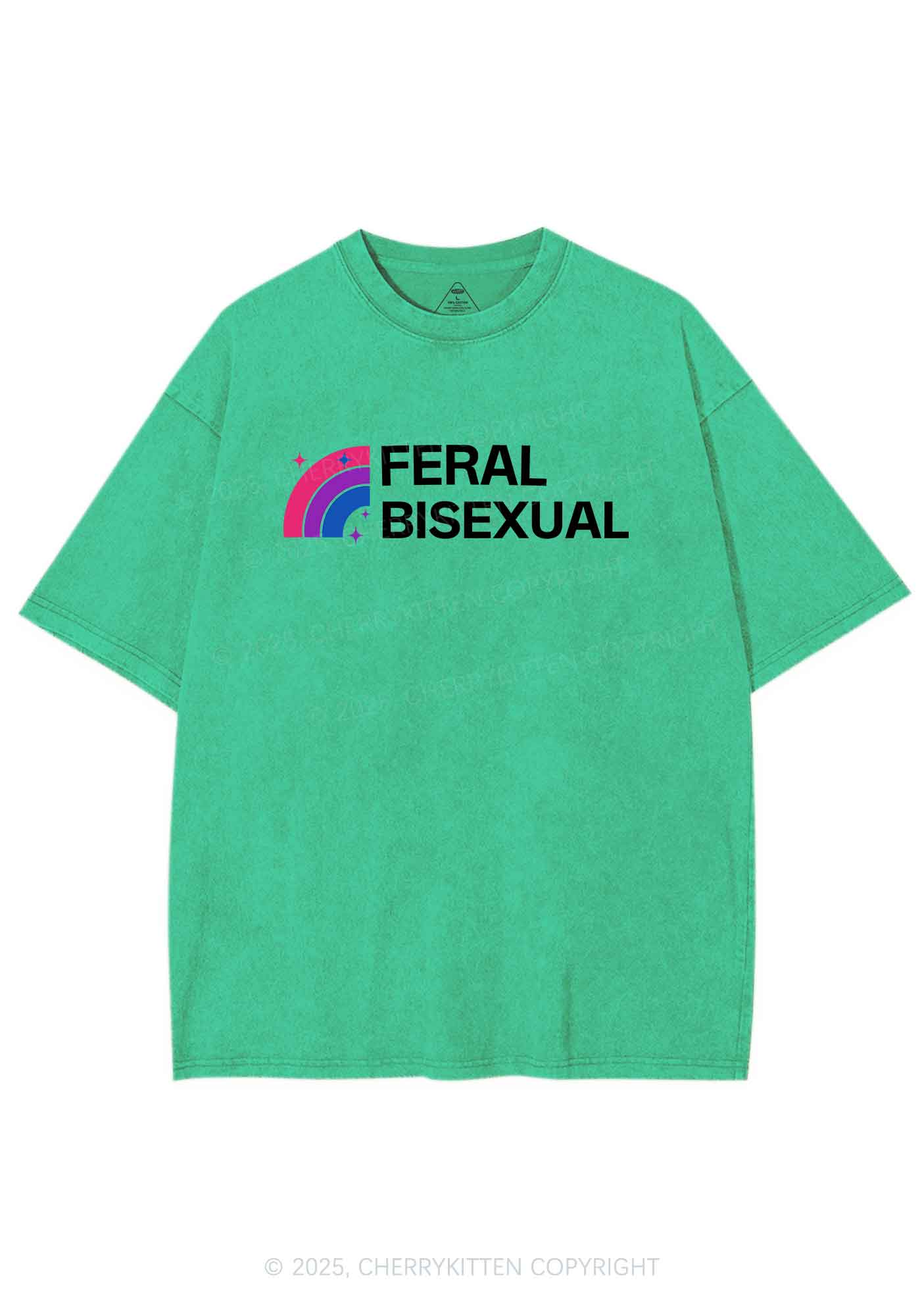 Feral Bisexual Pride Y2K Shirts Washed Tee Cherrykitten - Image 6