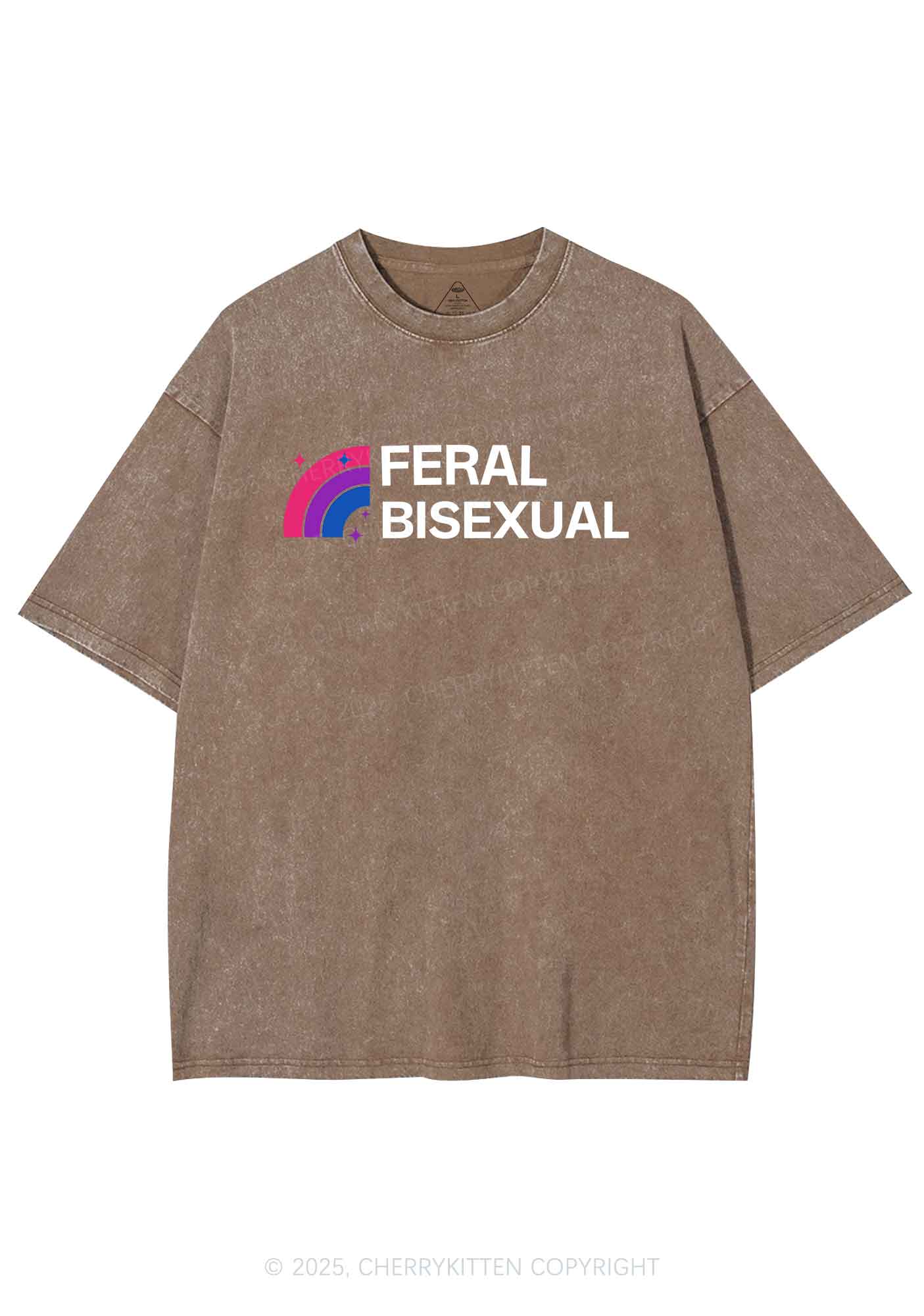 Feral Bisexual Pride Y2K Shirts Washed Tee Cherrykitten - Image 7