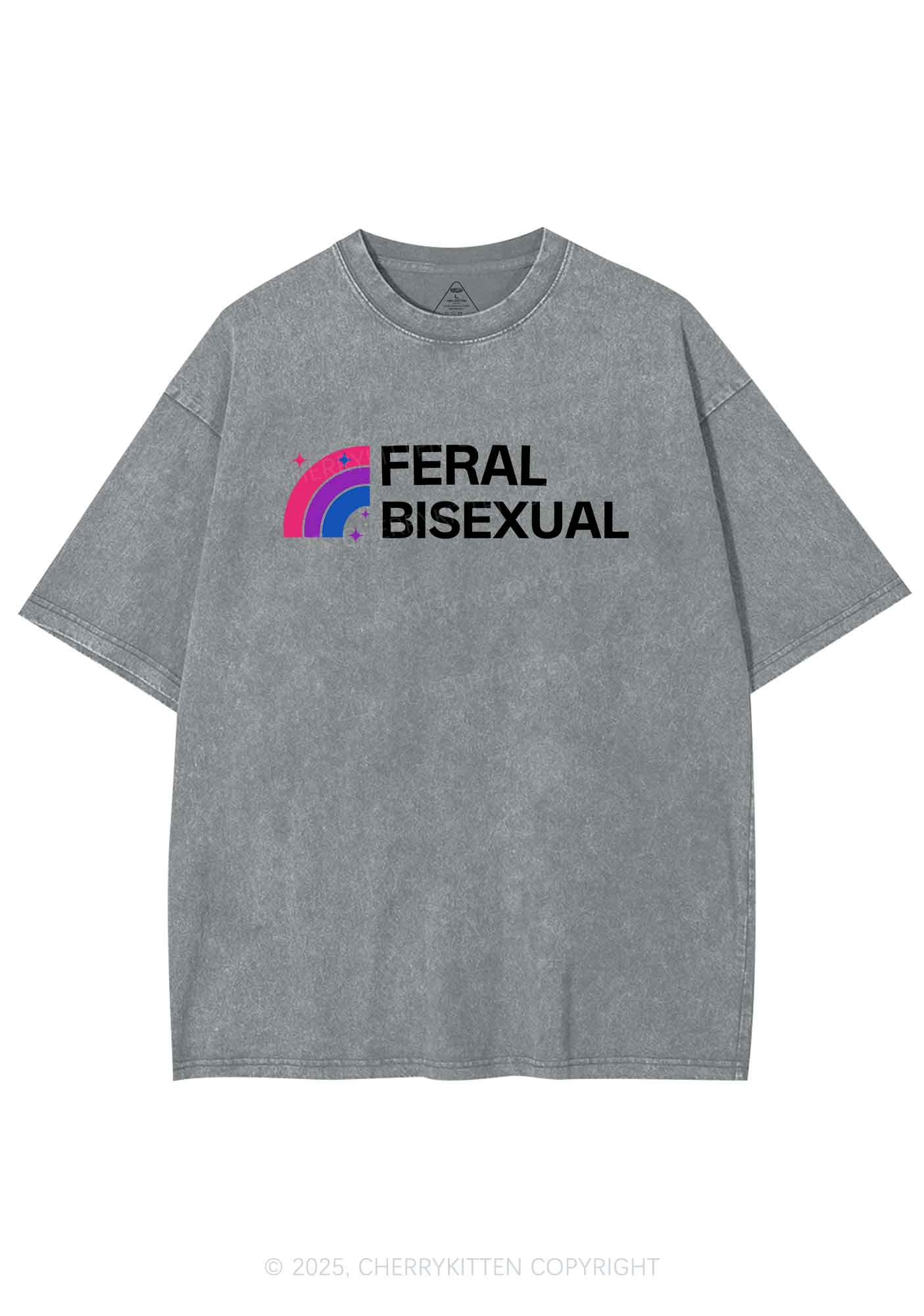 Feral Bisexual Pride Y2K Shirts Washed Tee Cherrykitten - Image 8