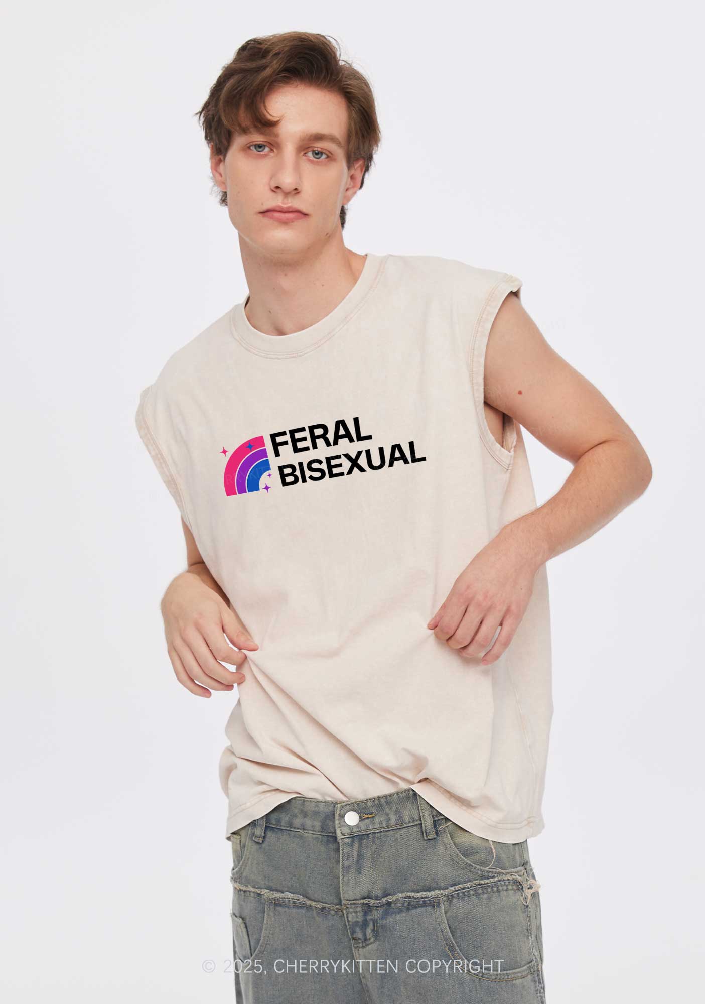 Feral Bisexual Pride Y2K Washed Muscle Tank Cherrykitten - Image 2
