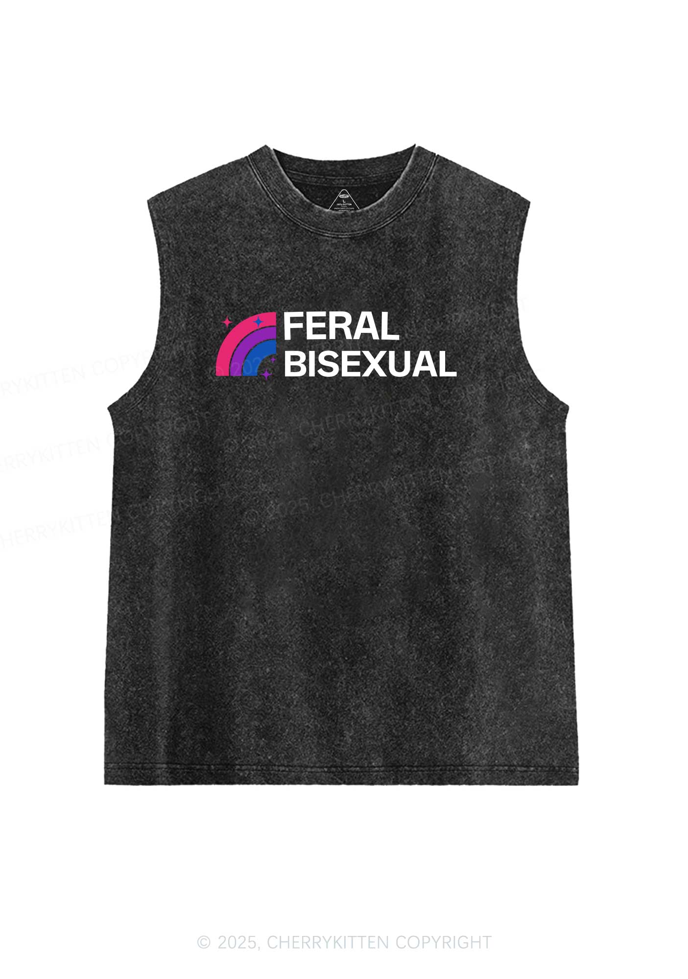 Feral Bisexual Pride Y2K Washed Muscle Tank Cherrykitten - Image 3