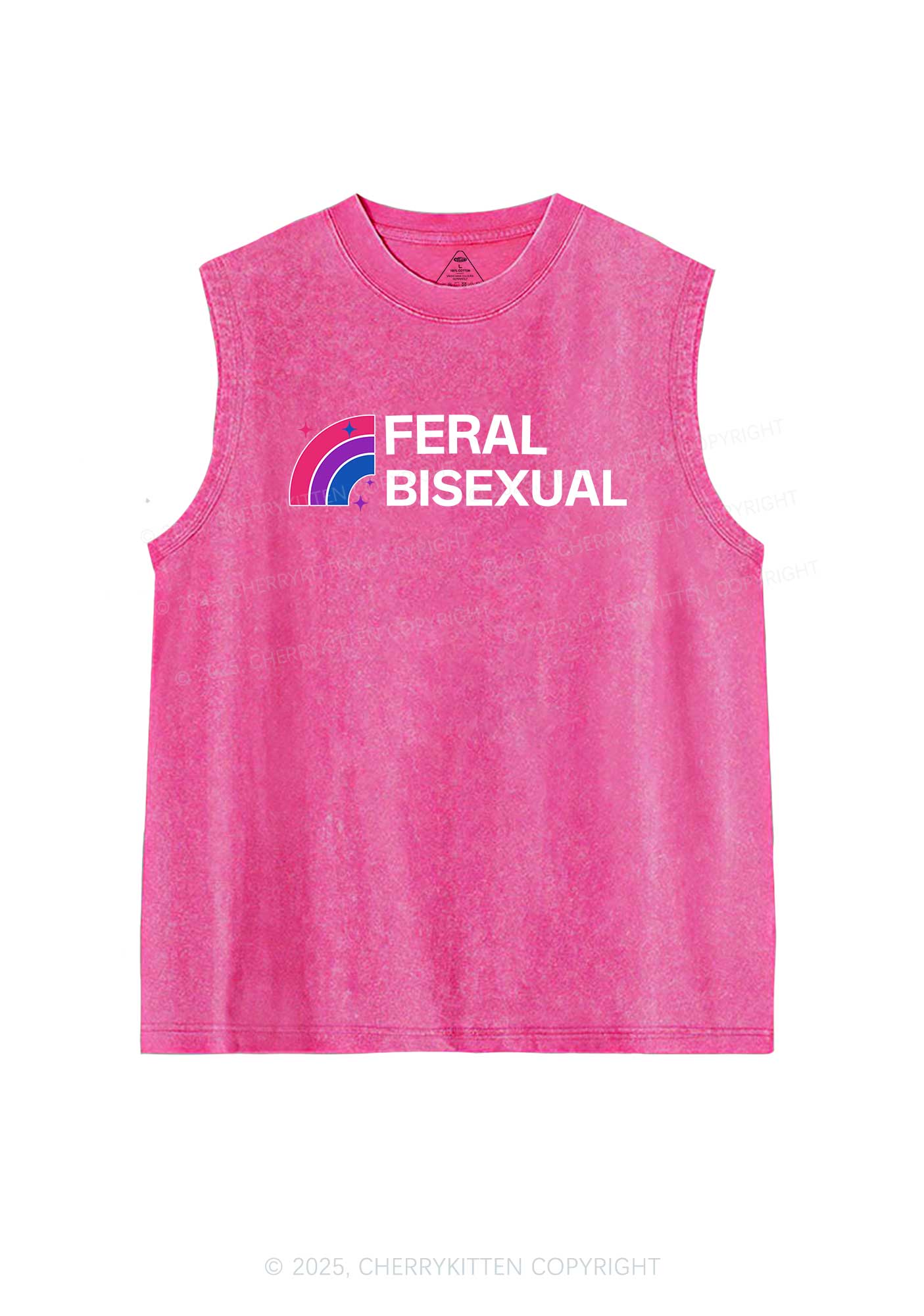 Feral Bisexual Pride Y2K Washed Muscle Tank Cherrykitten - Image 4