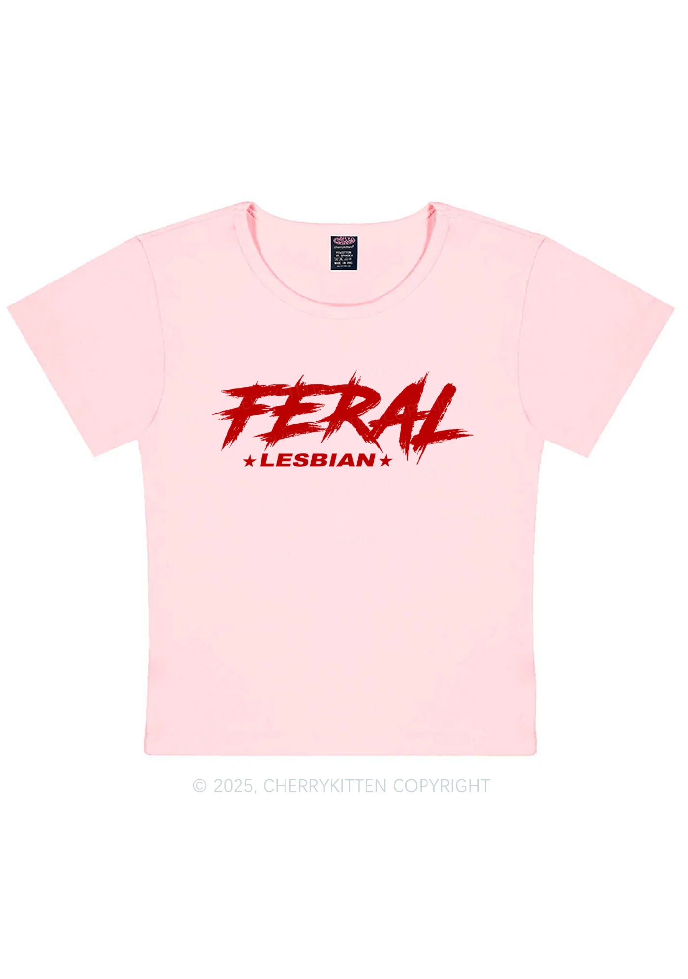 Feral Lesbian Pride Y2K Baby Tee Cherrykitten - Image 10