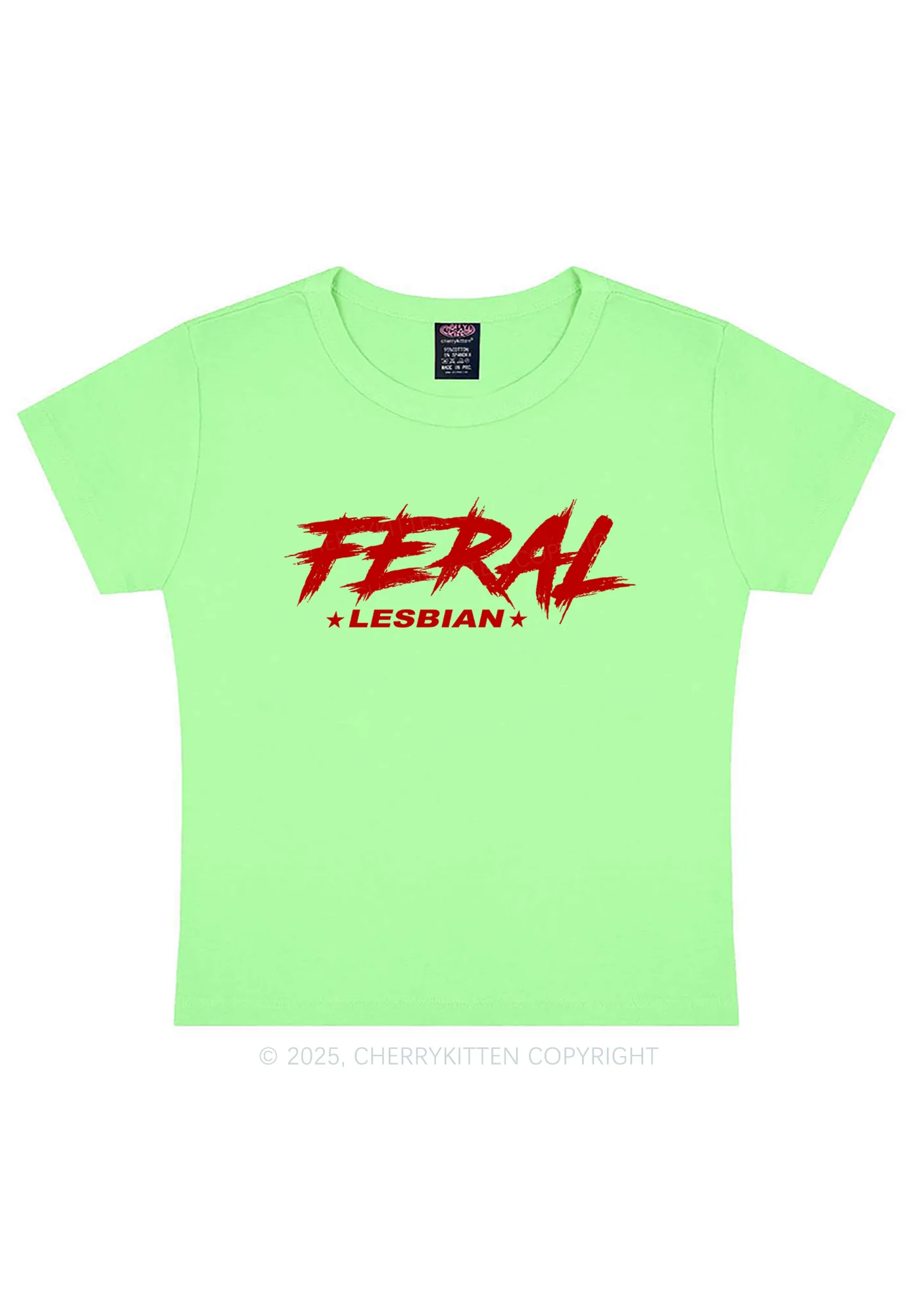Feral Lesbian Pride Y2K Baby Tee Cherrykitten - Image 11
