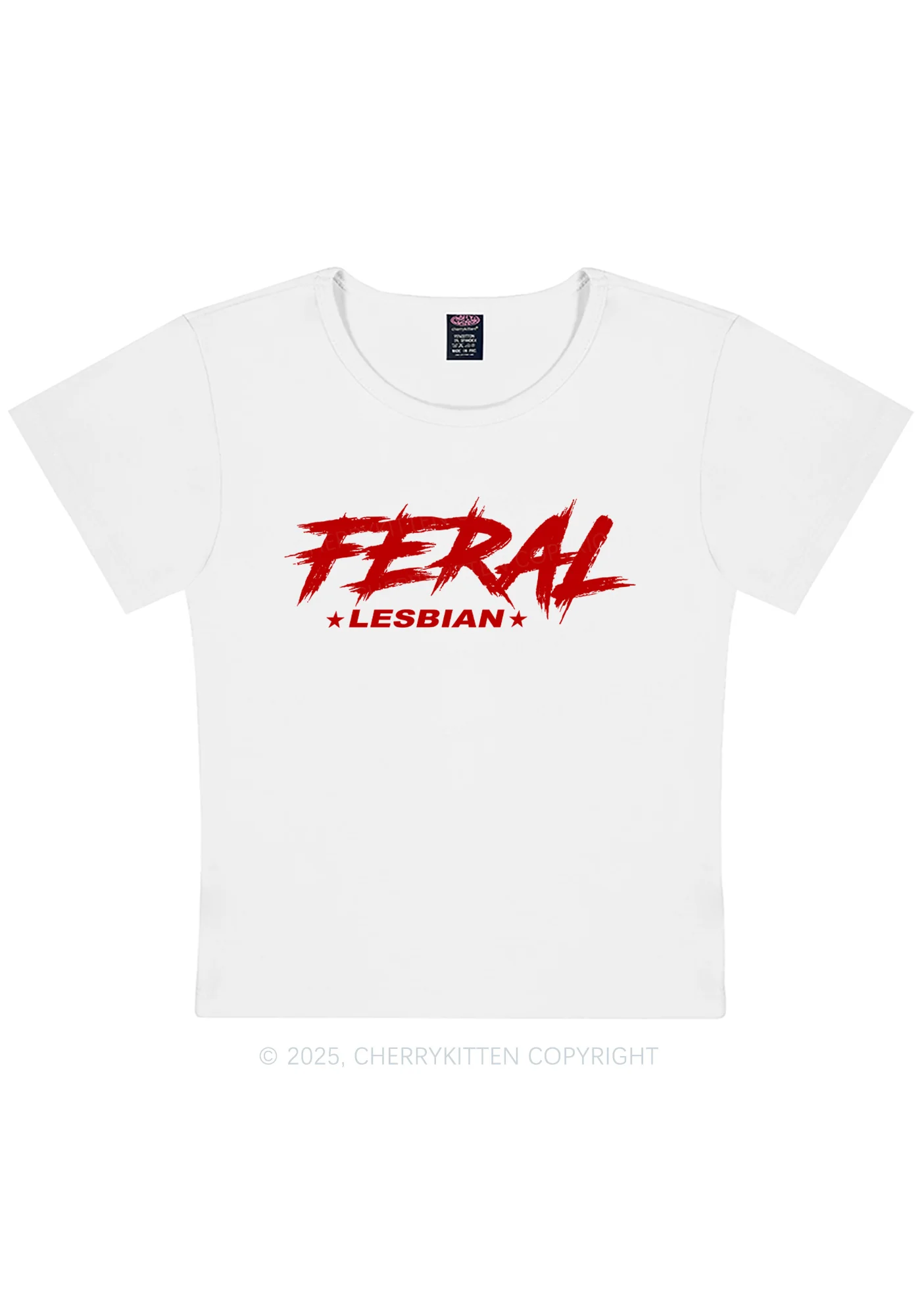 Feral Lesbian Pride Y2K Baby Tee Cherrykitten - Image 3