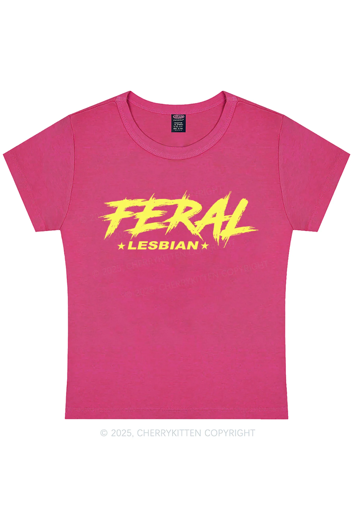 Feral Lesbian Pride Y2K Baby Tee Cherrykitten - Image 4