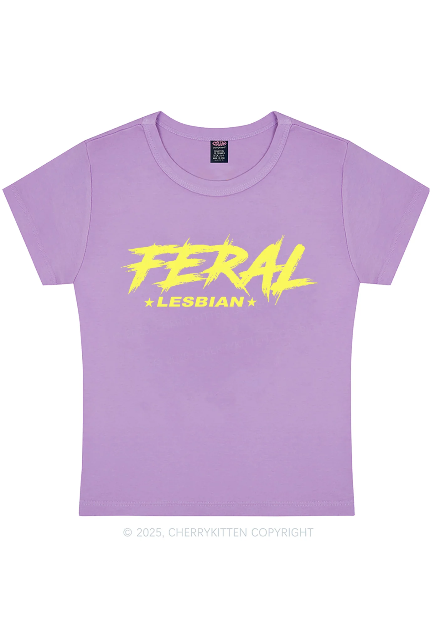 Feral Lesbian Pride Y2K Baby Tee Cherrykitten - Image 5