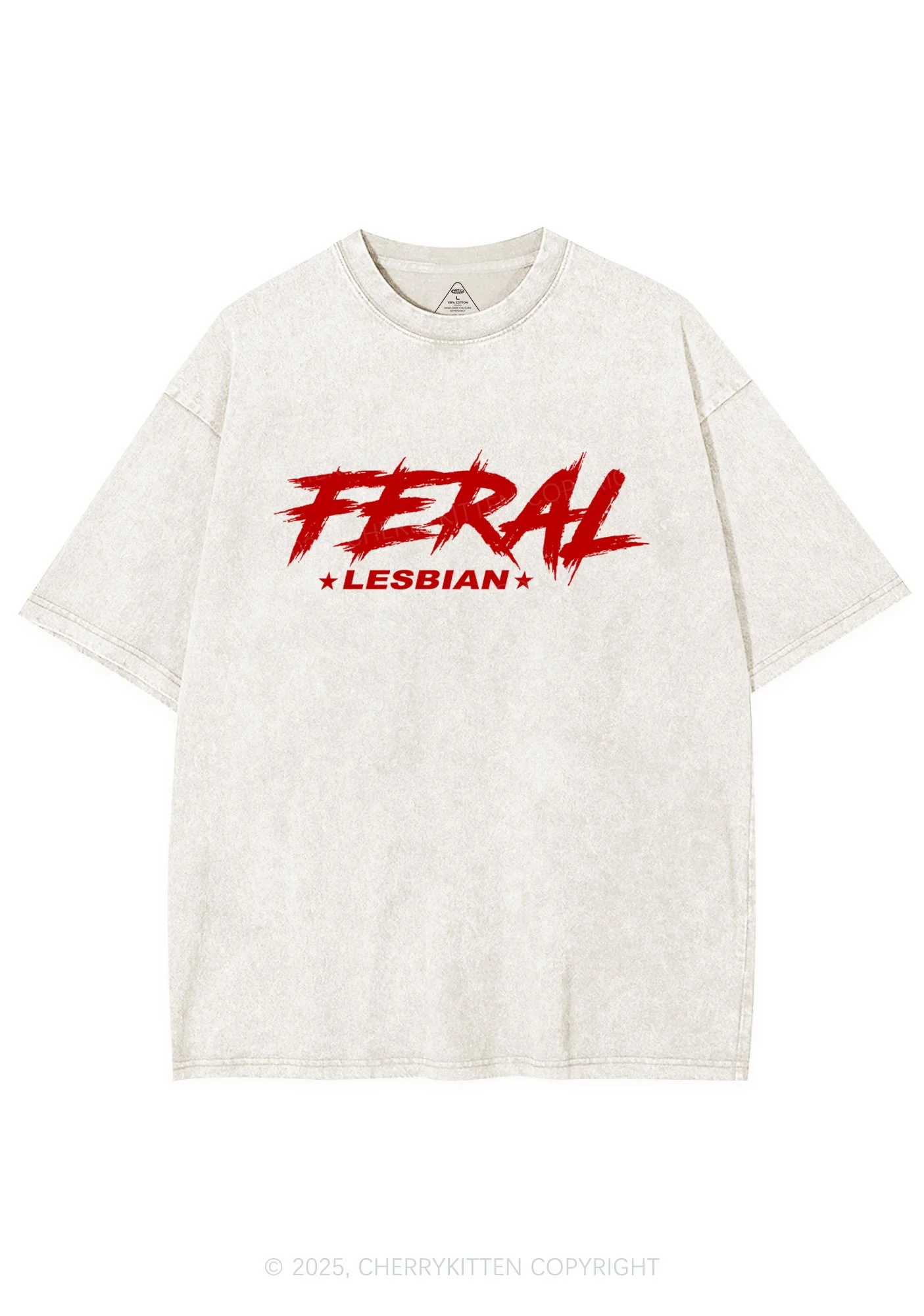 Feral Lesbian Pride Y2K Shirts Washed Tee Cherrykitten - Image 3
