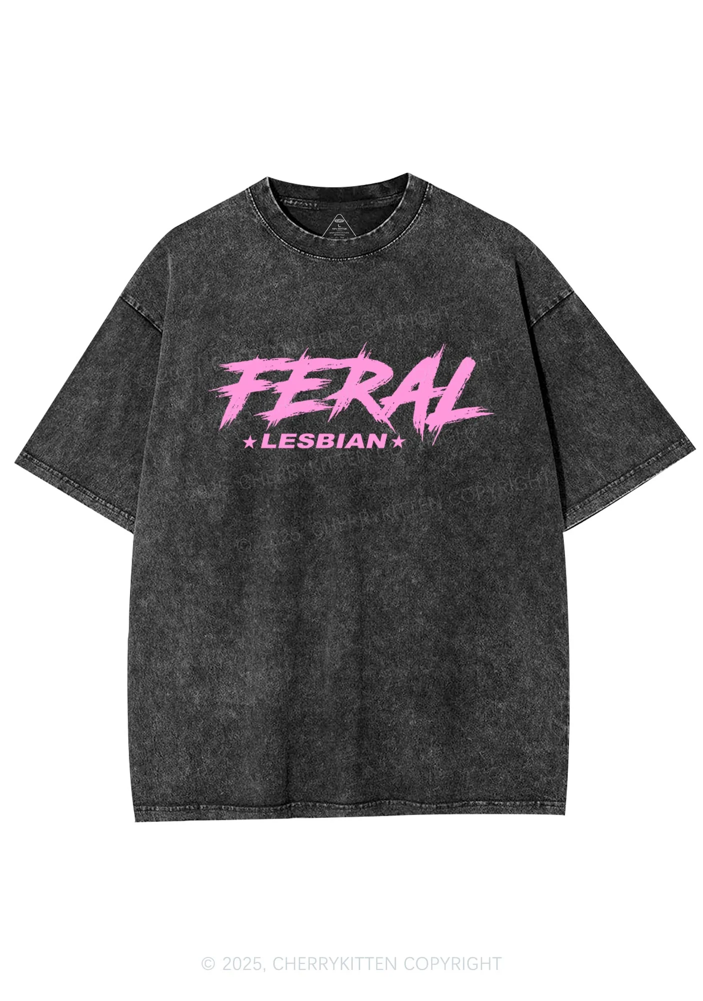 Feral Lesbian Pride Y2K Shirts Washed Tee Cherrykitten - Image 4