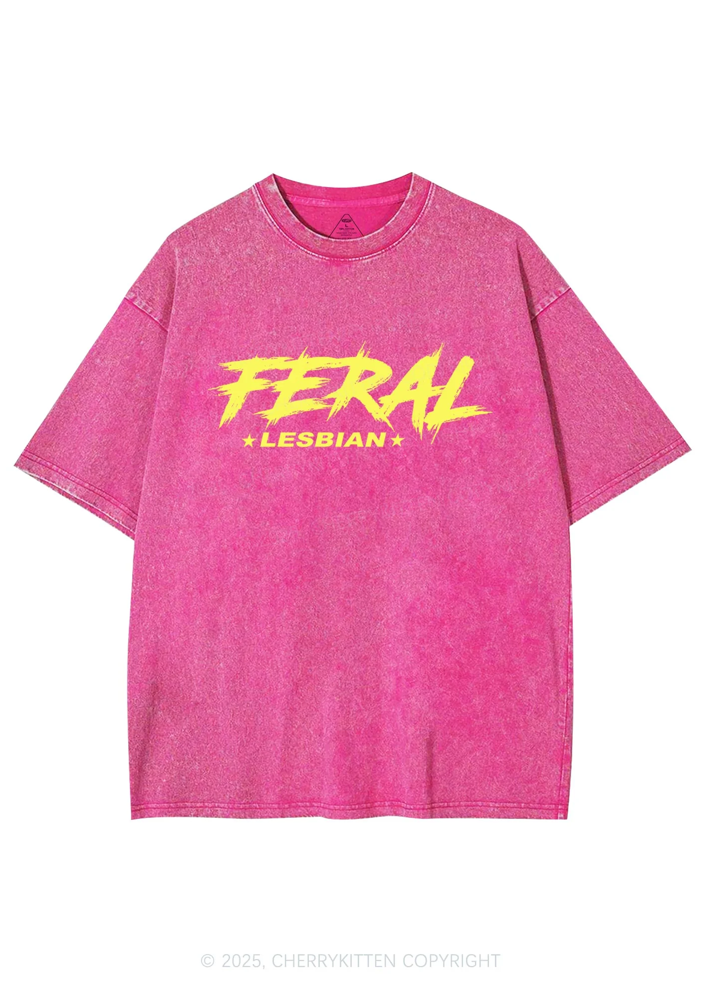 Feral Lesbian Pride Y2K Shirts Washed Tee Cherrykitten - Image 5