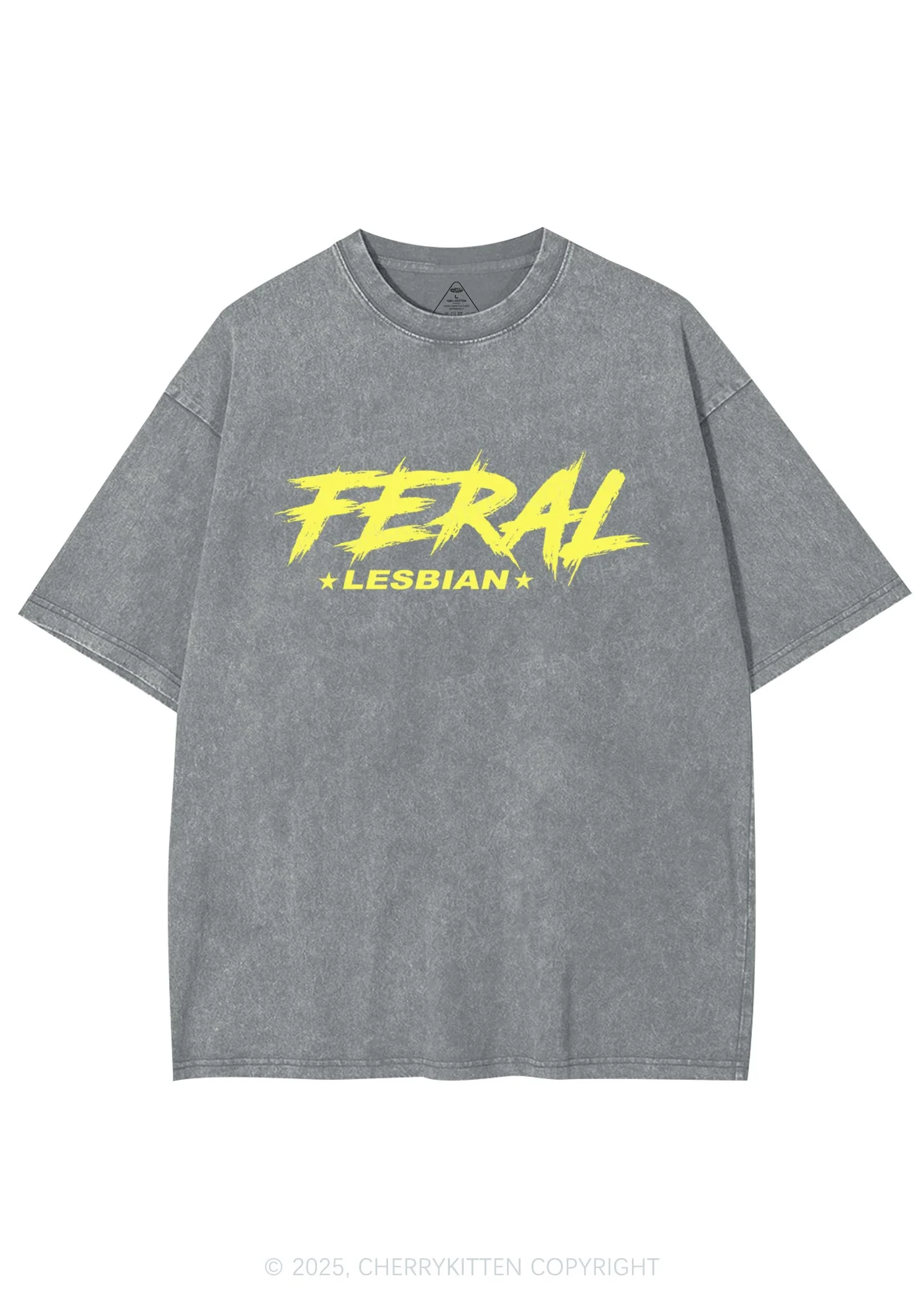 Feral Lesbian Pride Y2K Shirts Washed Tee Cherrykitten - Image 7