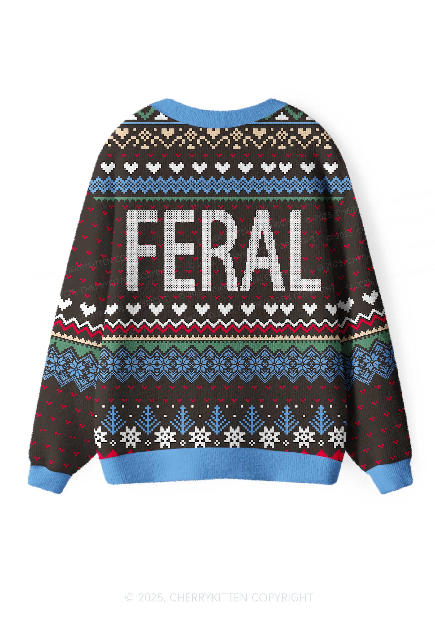Feral Y2K Christmas Cardigan Knit Sweatshirt Cherrykitten - Image 2