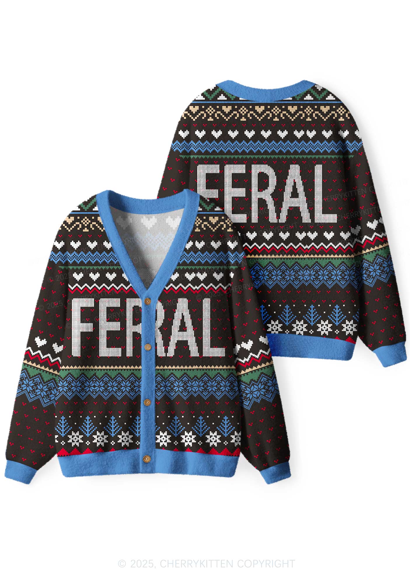 Feral Y2K Christmas Cardigan Knit Sweatshirt Cherrykitten - Image 3