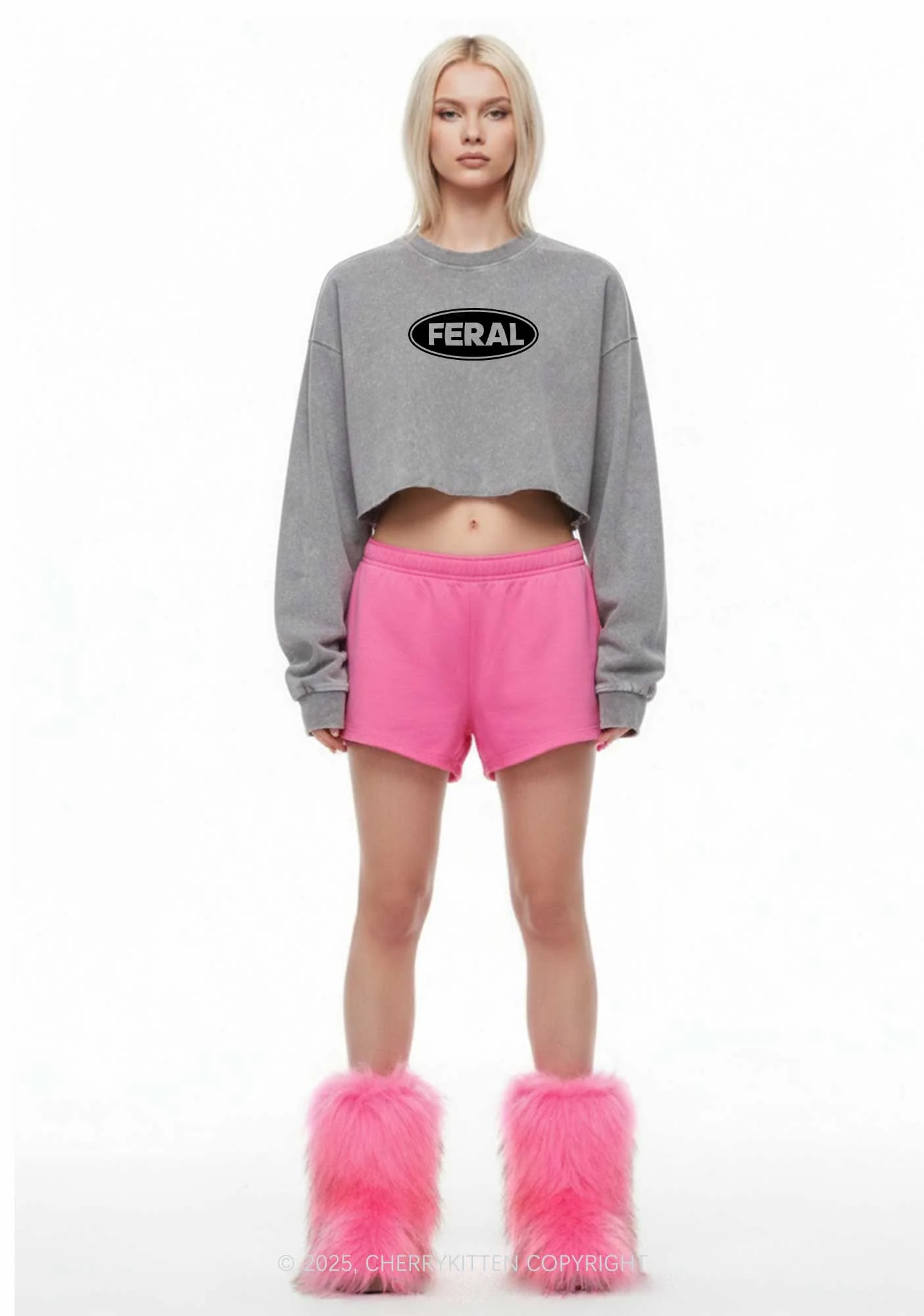 Feral Y2K Crop Washed Sweatshirts Cherrykitten - Image 2