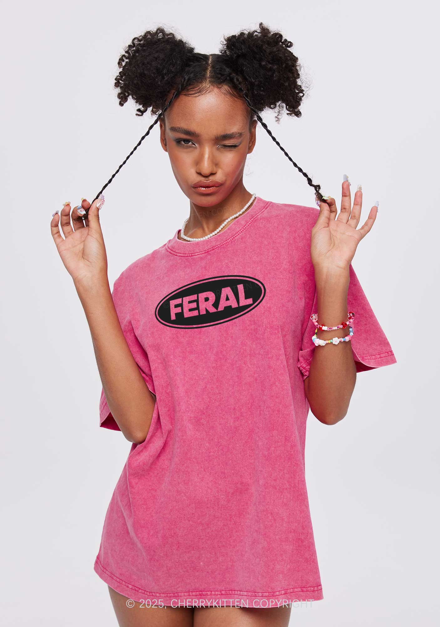 Feral Y2K Shirts Washed Tee Cherrykitten - Image 2
