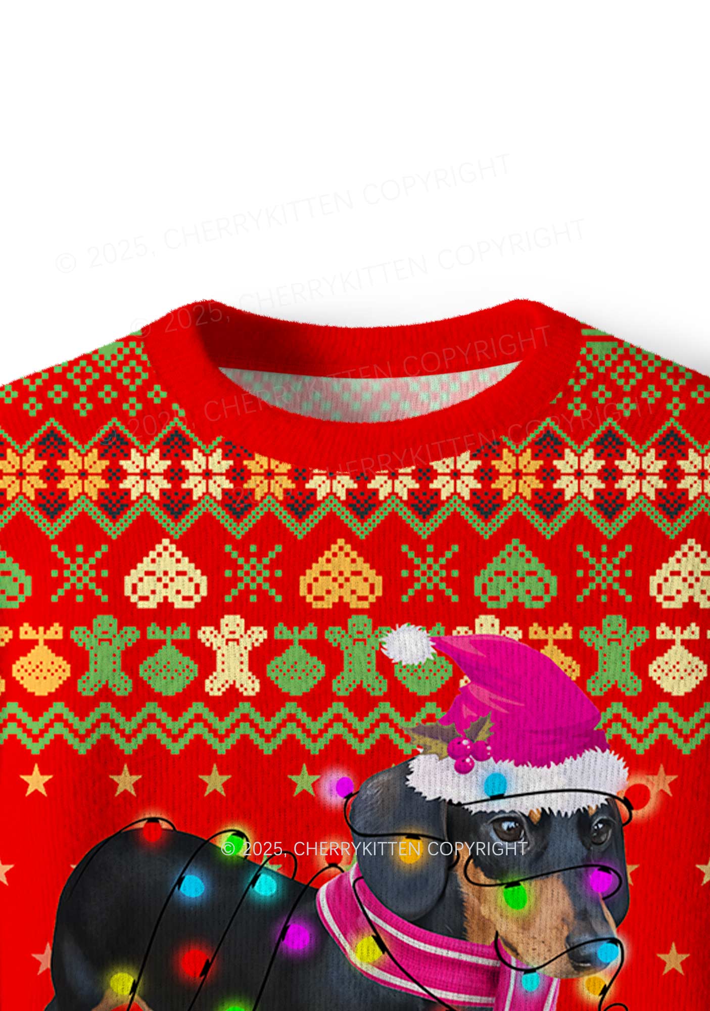 Festive Dachshund Y2K Christmas Knit Sweatshirt Cherrykitten - Image 5