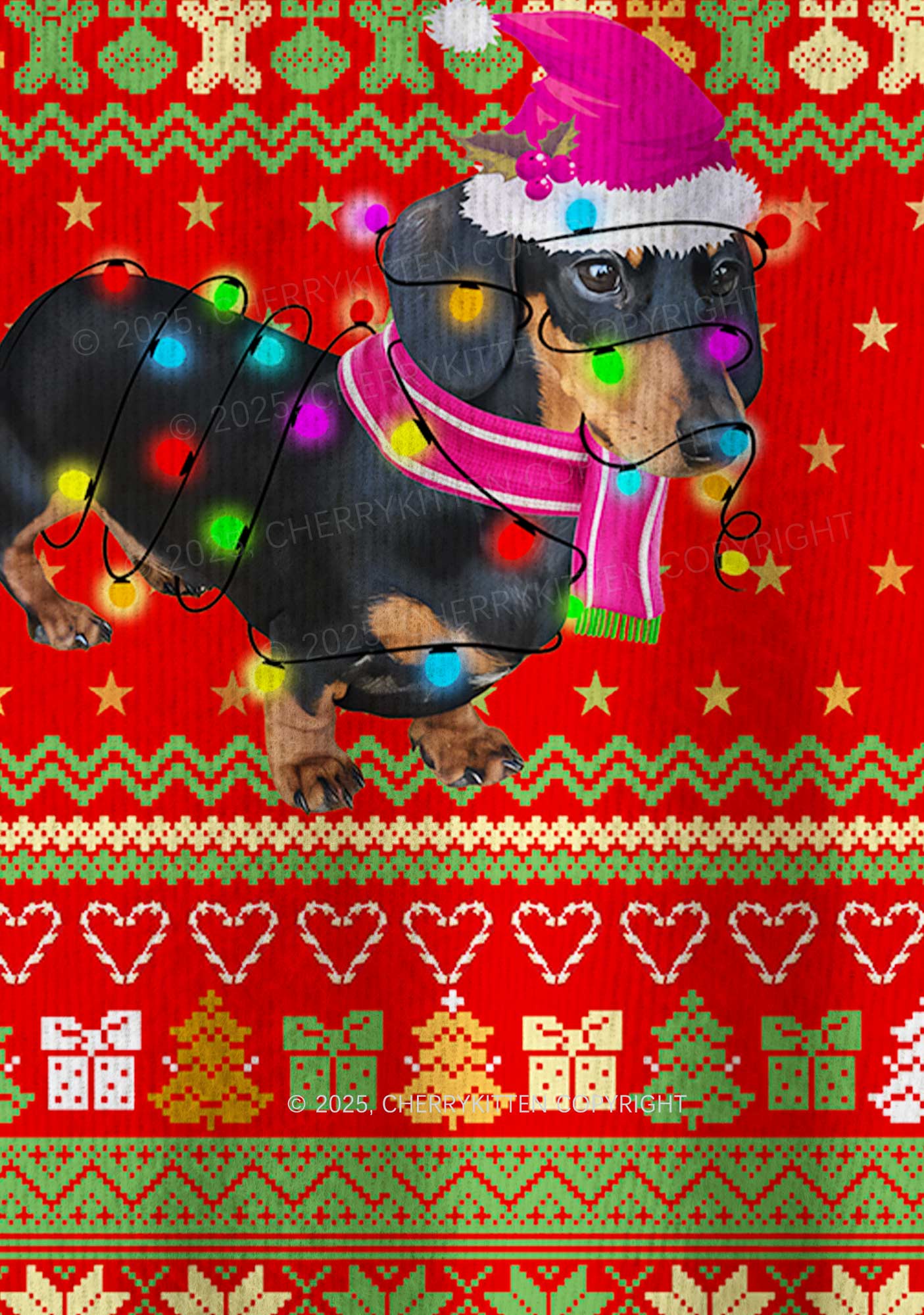 Festive Dachshund Y2K Christmas Knit Sweatshirt Cherrykitten - Image 6