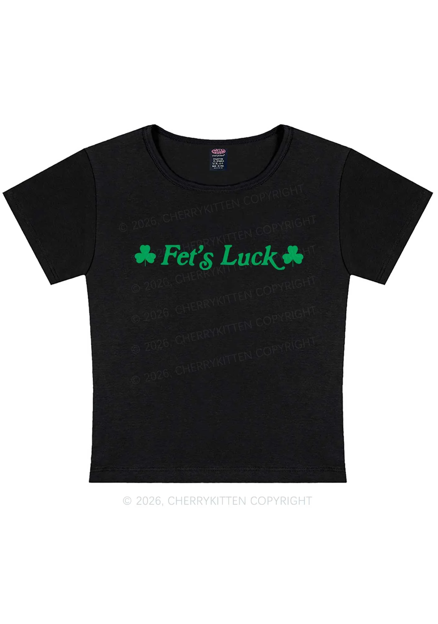 Fets Luck St Patricks Y2K Baby Tee Cherrykitten - Image 3