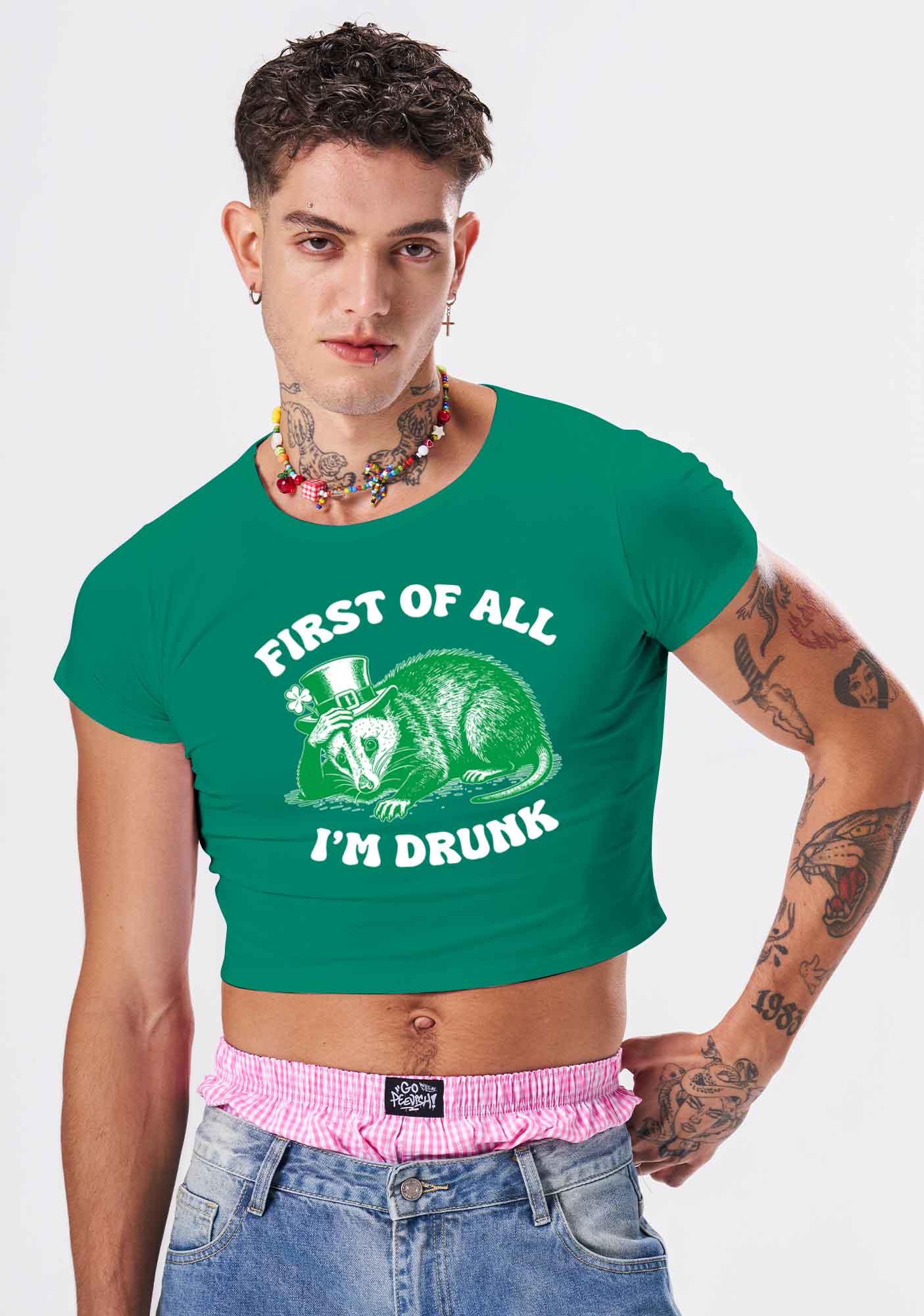 First Of All Im Drunk St Patricks Y2K Baby Tee Cherrykitten - Image 2
