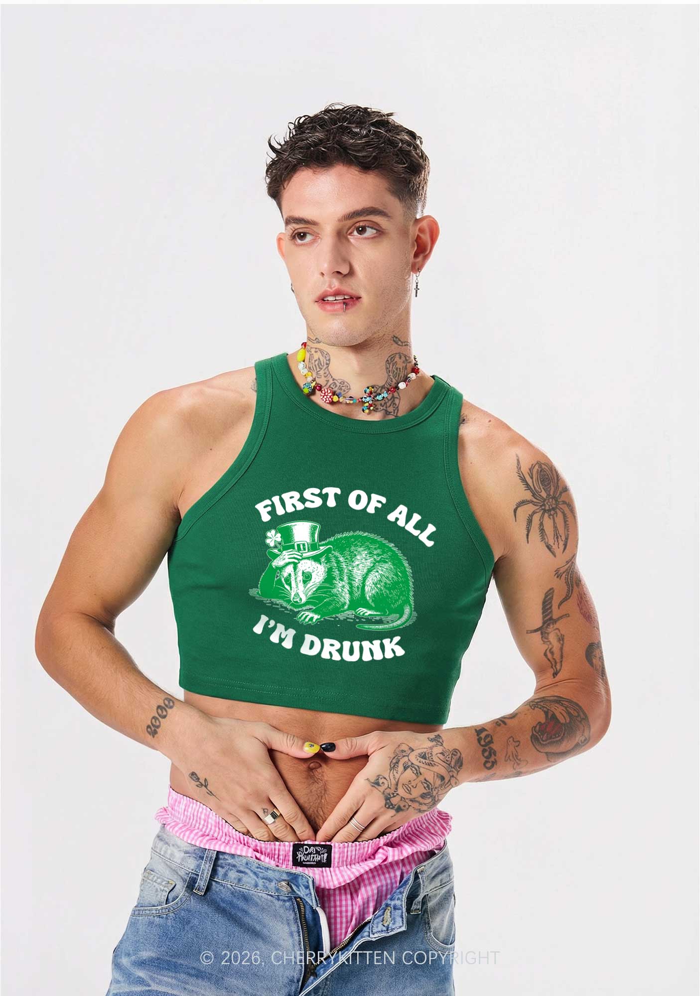 First Of All Im Drunk St Patricks Y2K Crop Tank Top Cherrykitten - Image 2