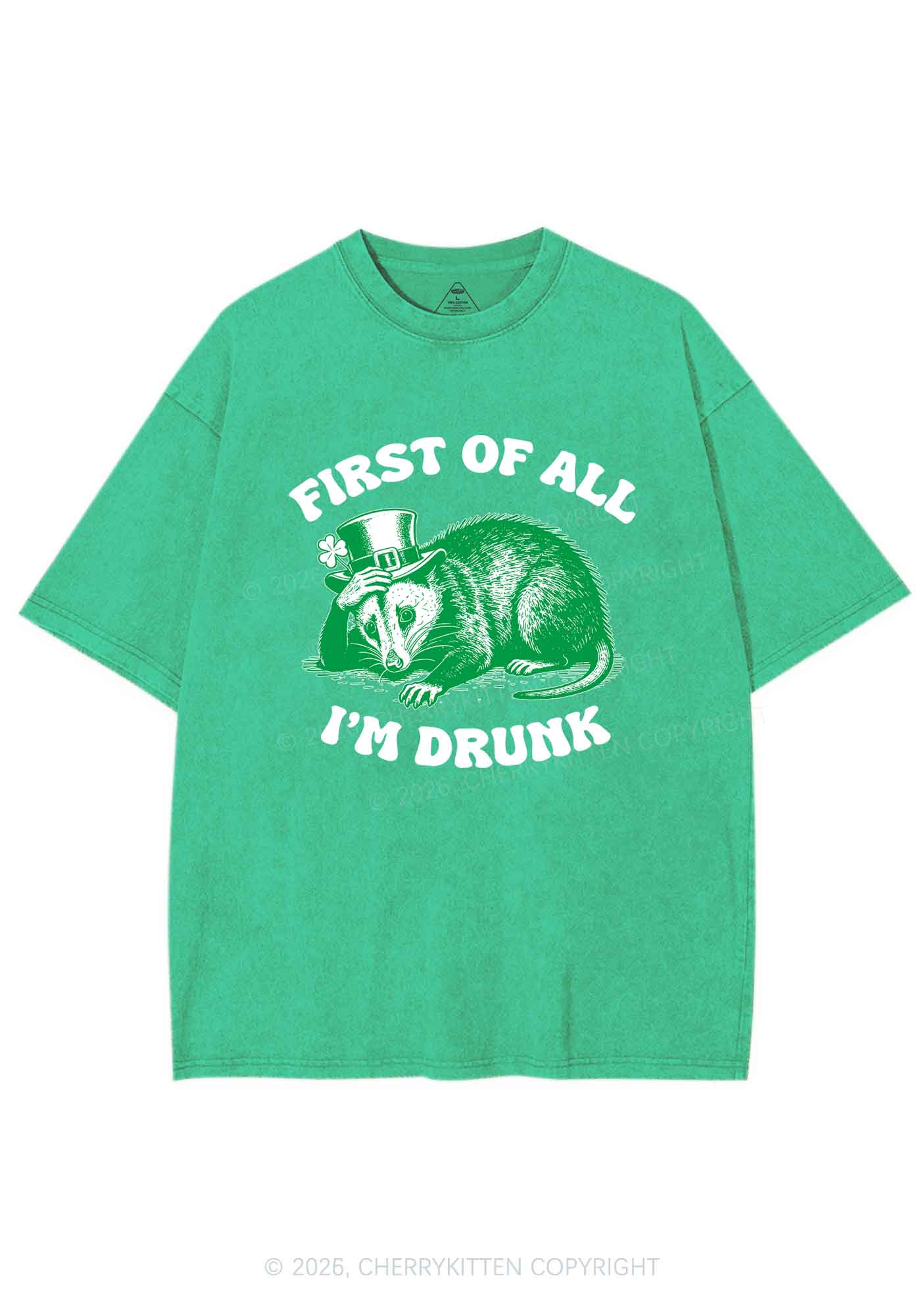 First Of All Im Drunk St Patricks Y2K Shirts Washed Tee Cherrykitten - Image 3