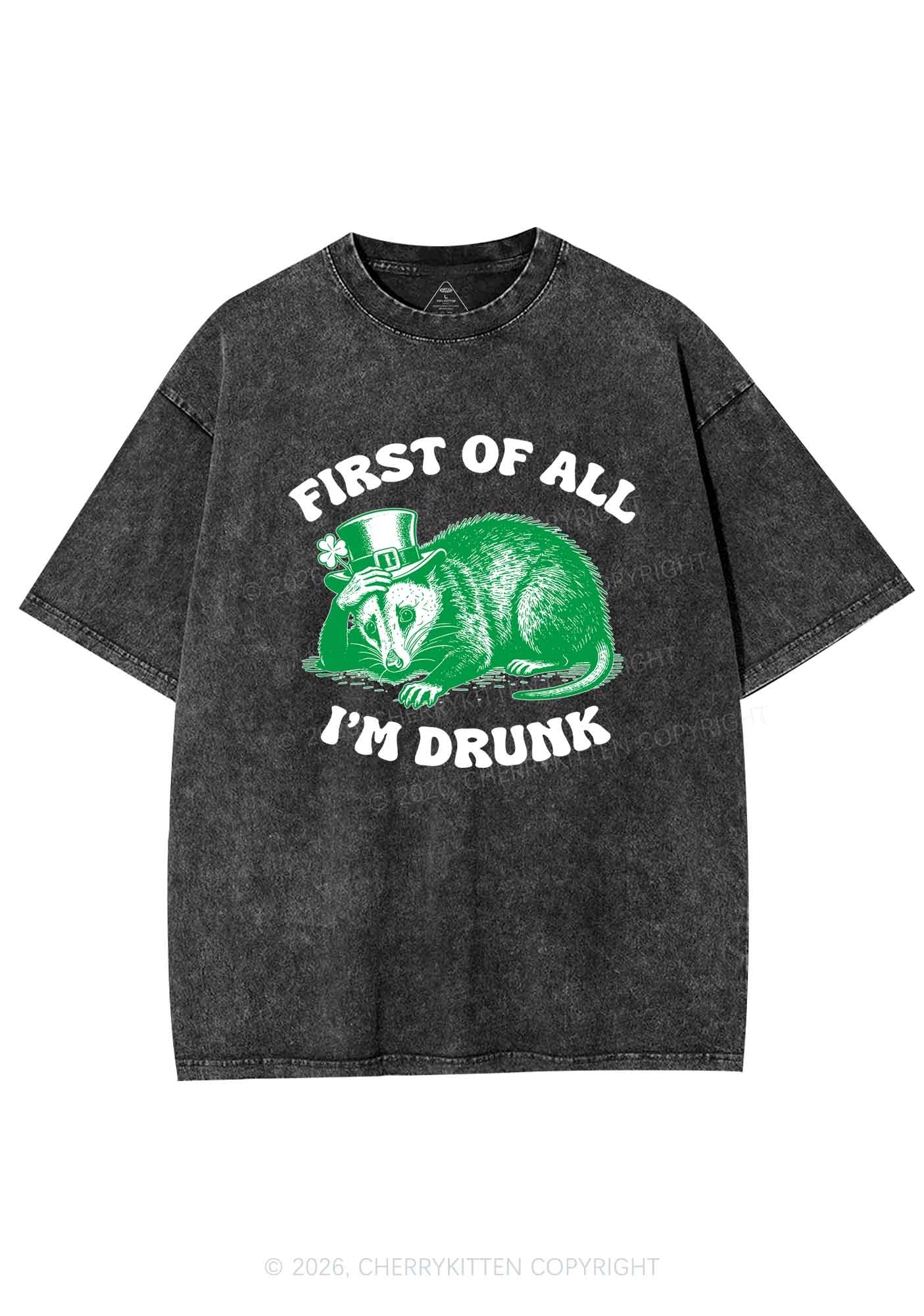 First Of All Im Drunk St Patricks Y2K Shirts Washed Tee Cherrykitten - Image 4