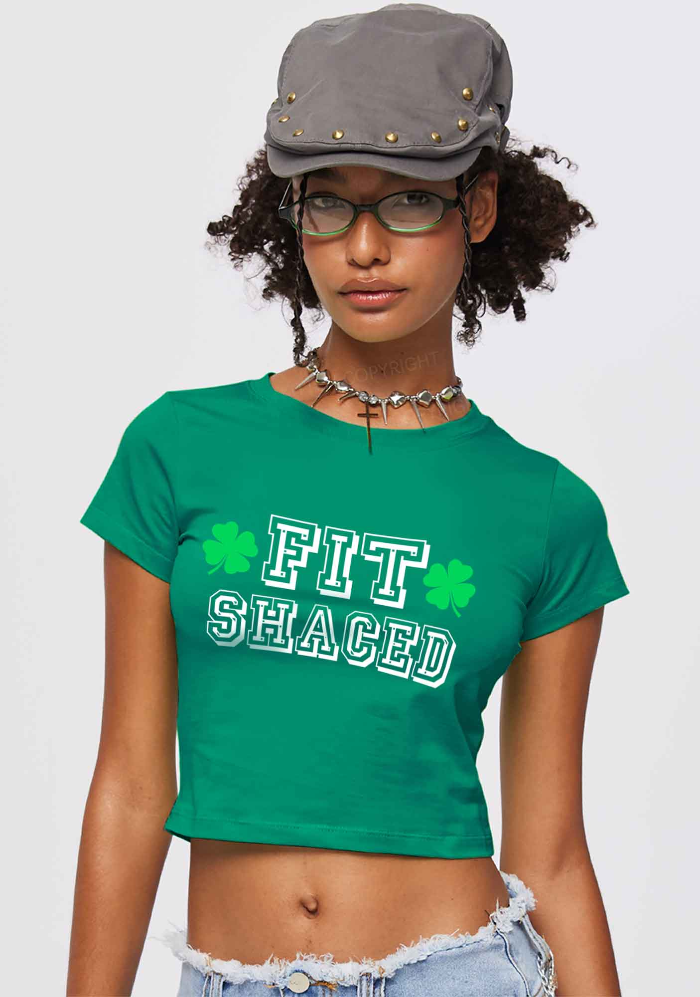 Fit Shaced St Patricks Y2K Baby Tee Cherrykitten - Image 2