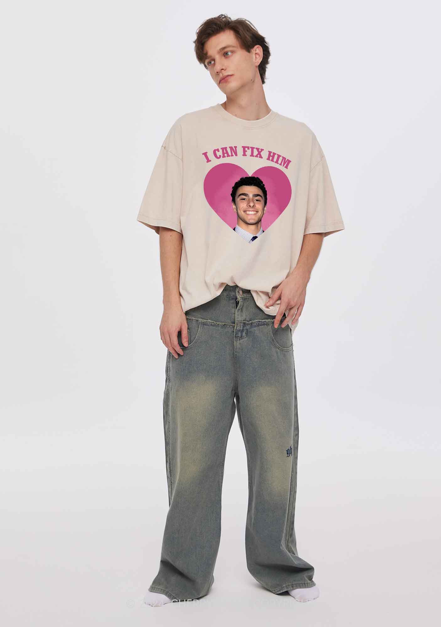 Fix Him Luigi Heart Y2K Washed Tee Cherrykitten - Image 2