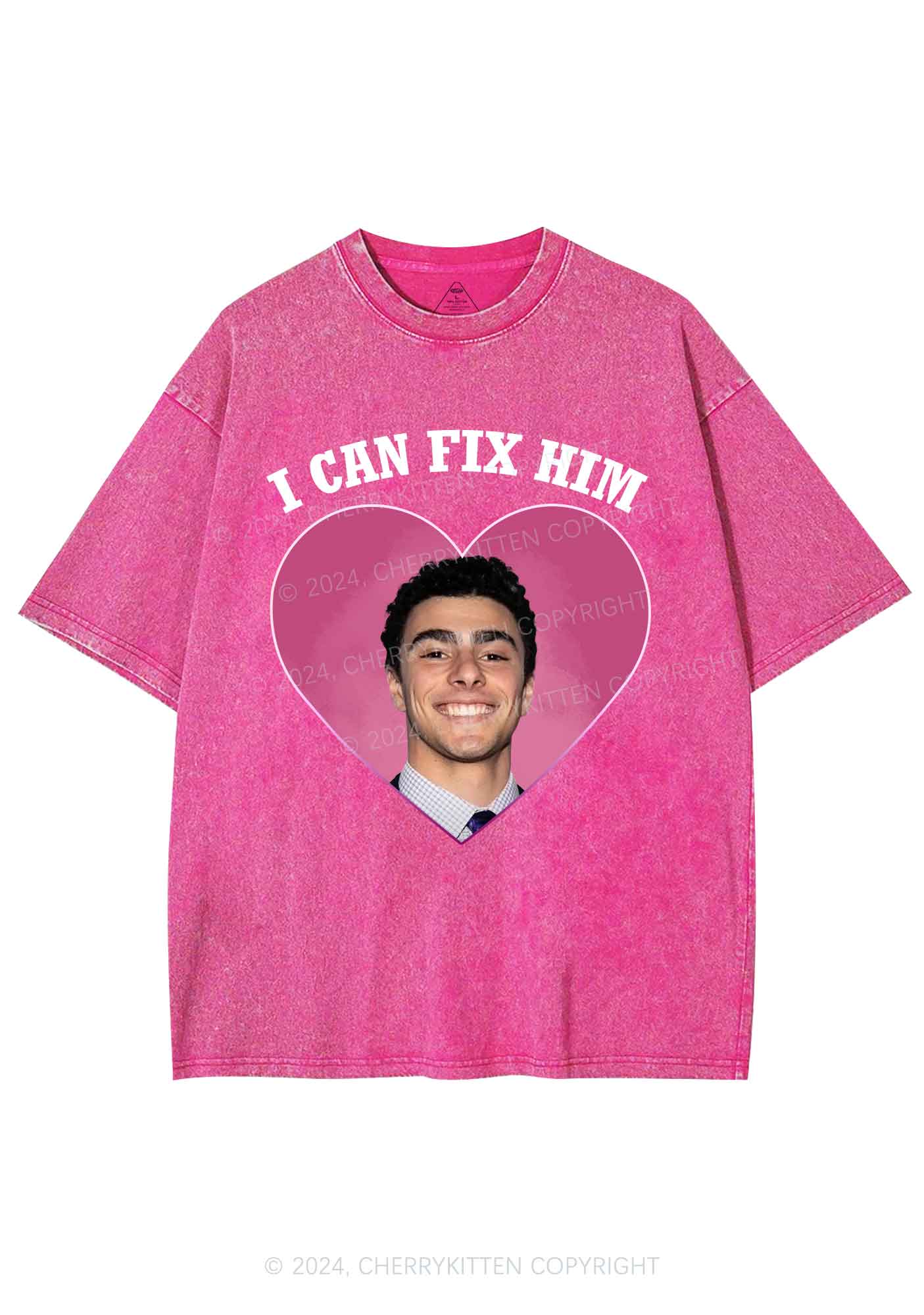 Fix Him Luigi Heart Y2K Washed Tee Cherrykitten - Image 4