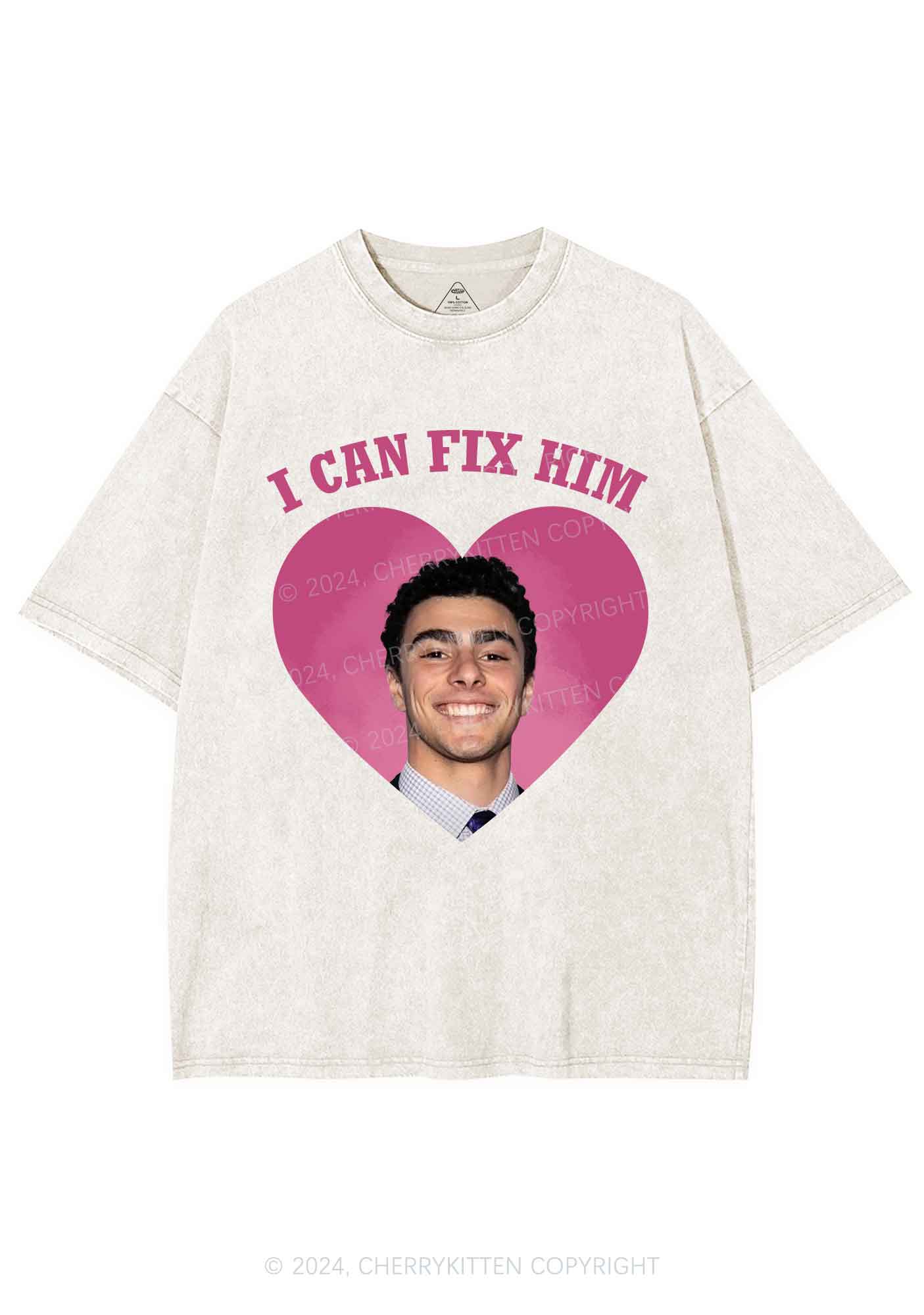 Fix Him Luigi Heart Y2K Washed Tee Cherrykitten - Image 5