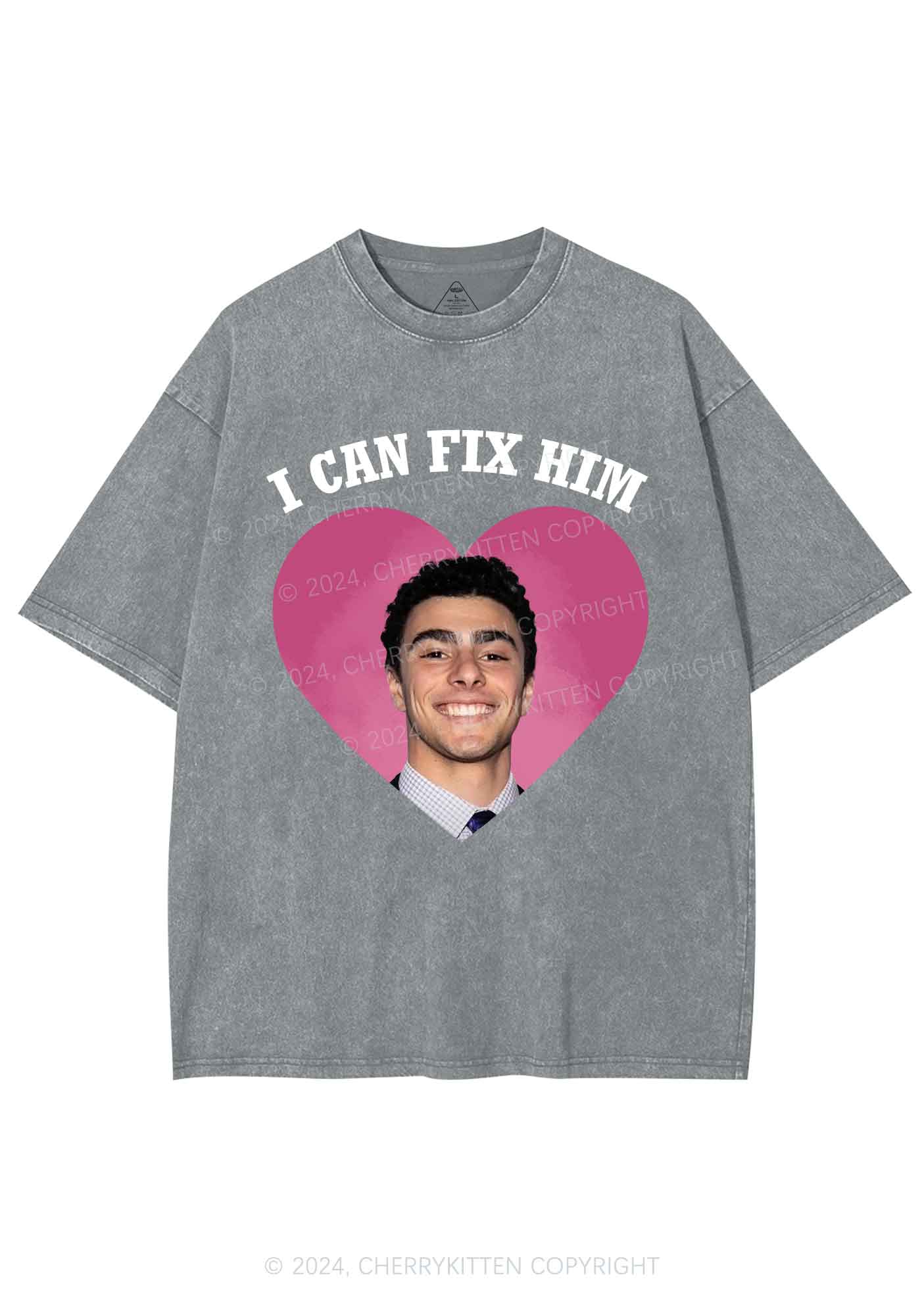 Fix Him Luigi Heart Y2K Washed Tee Cherrykitten - Image 8