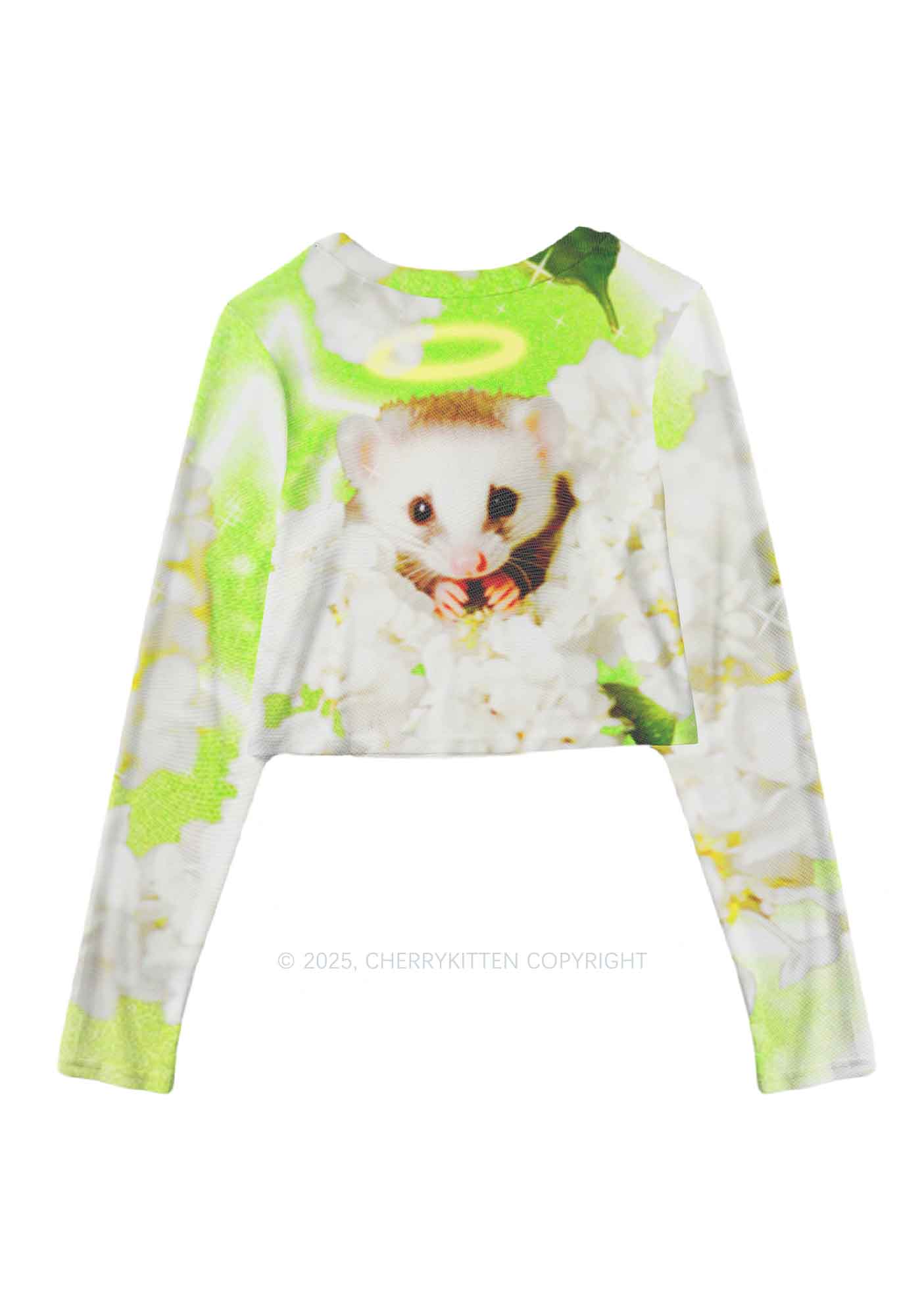 Flower Angel Ratz Y2K Mesh Long Sleeve Crop Top Cherrykitten - Image 3