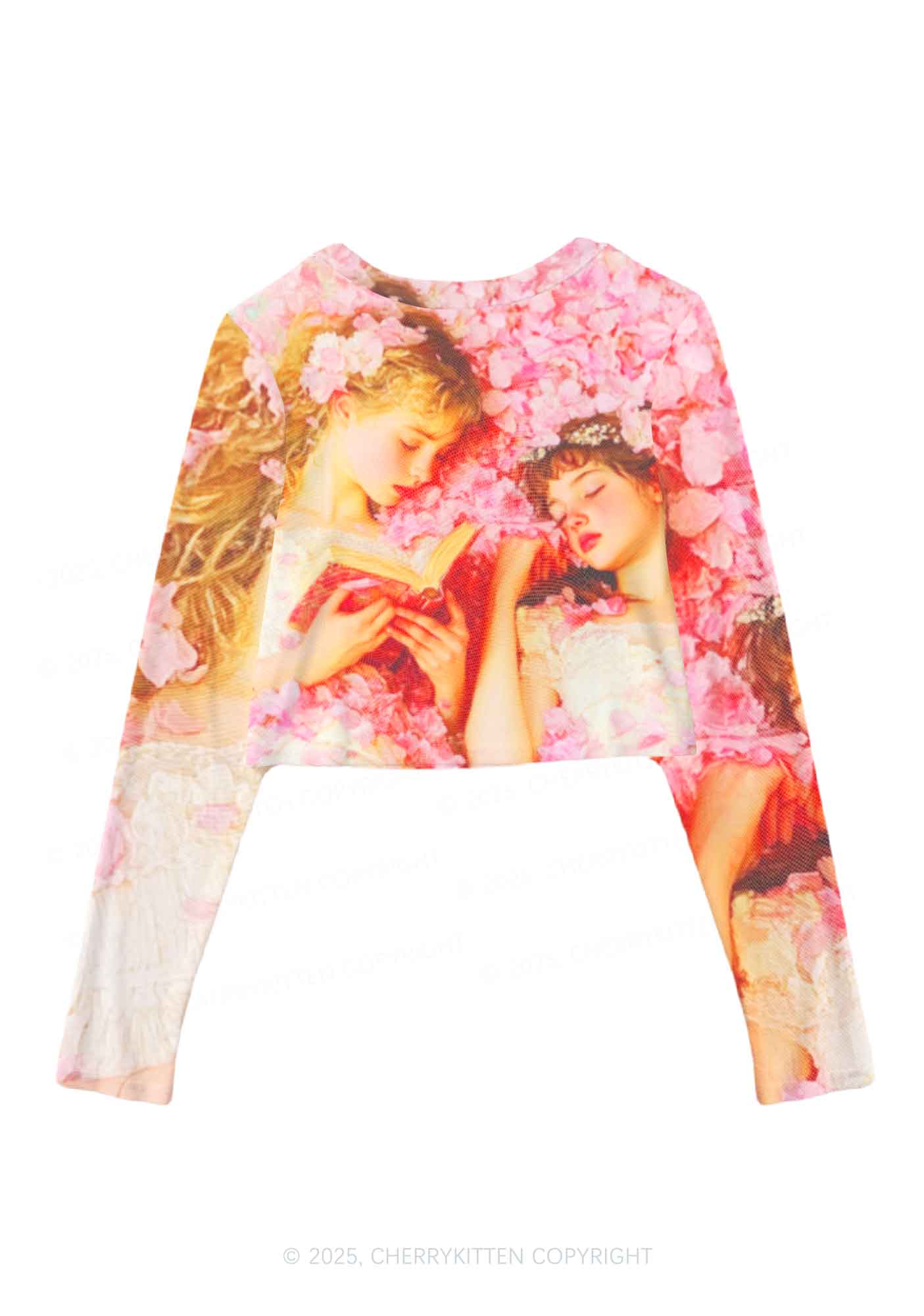 Flower Girls Y2K Mesh Long Sleeve Crop Top Cherrykitten - Image 3