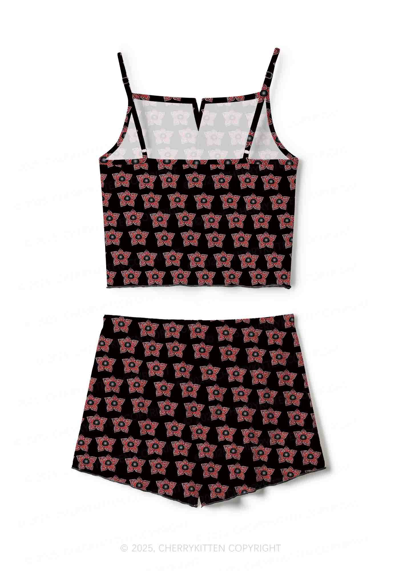 Flower Monster Y2K Print Cami Shorts Pajama Set Cherrykitten - Image 3