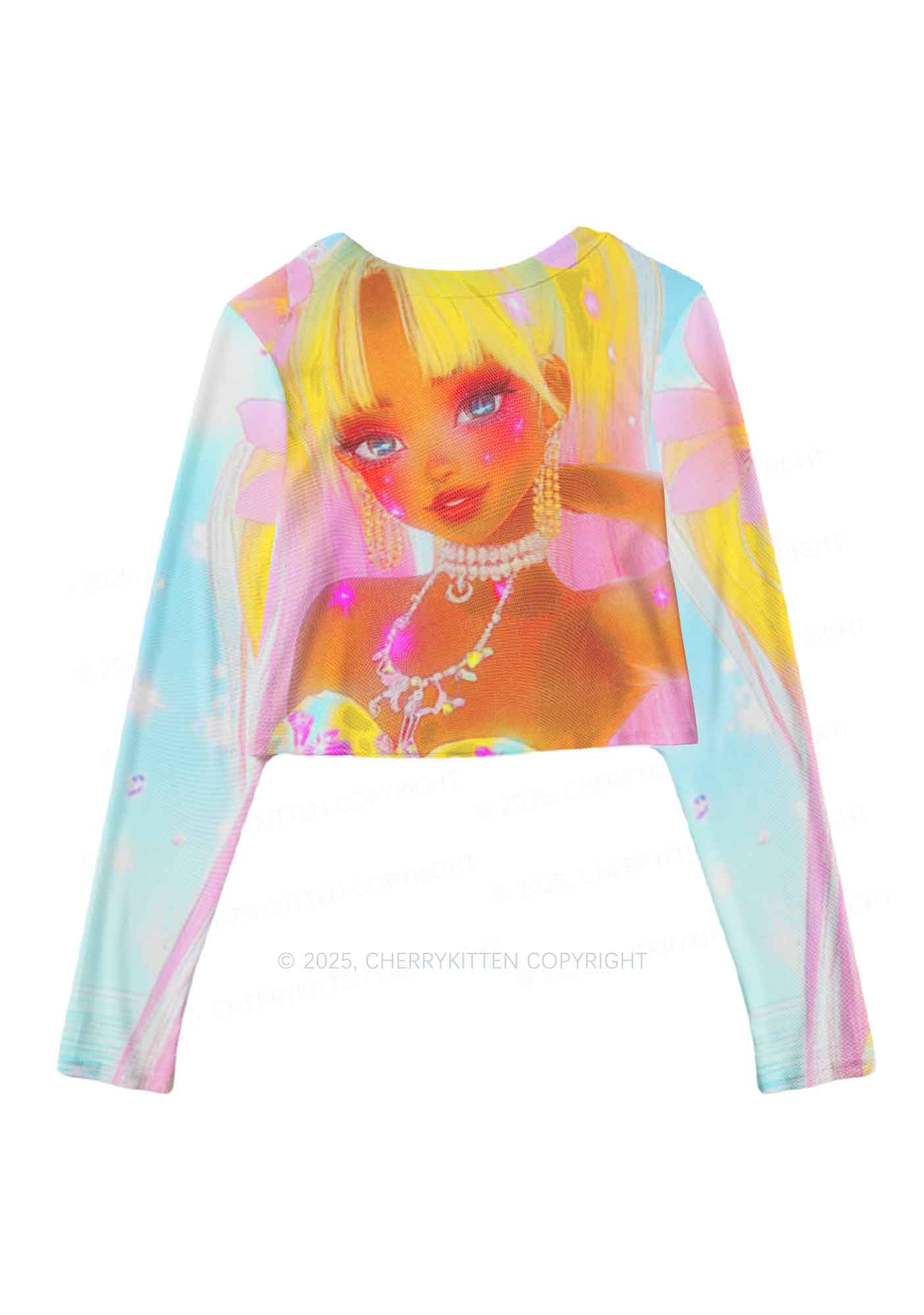 Flower Princess Y2K Mesh Long Sleeve Crop Top Cherrykitten - Image 3