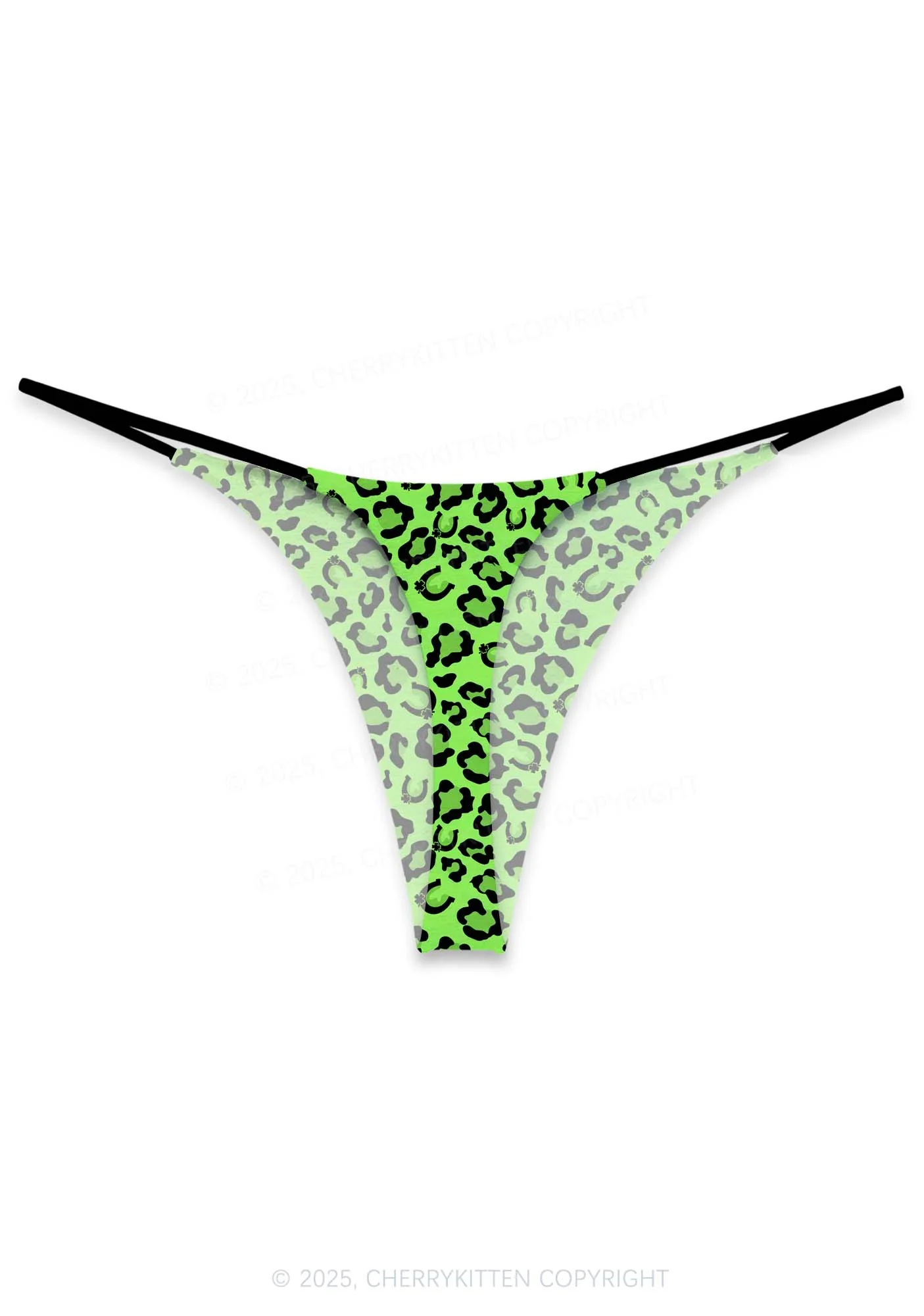 Fluorescent Green Leopard St Patricks Y2K Print Bikini String Thong Cherrykitten - Image 3