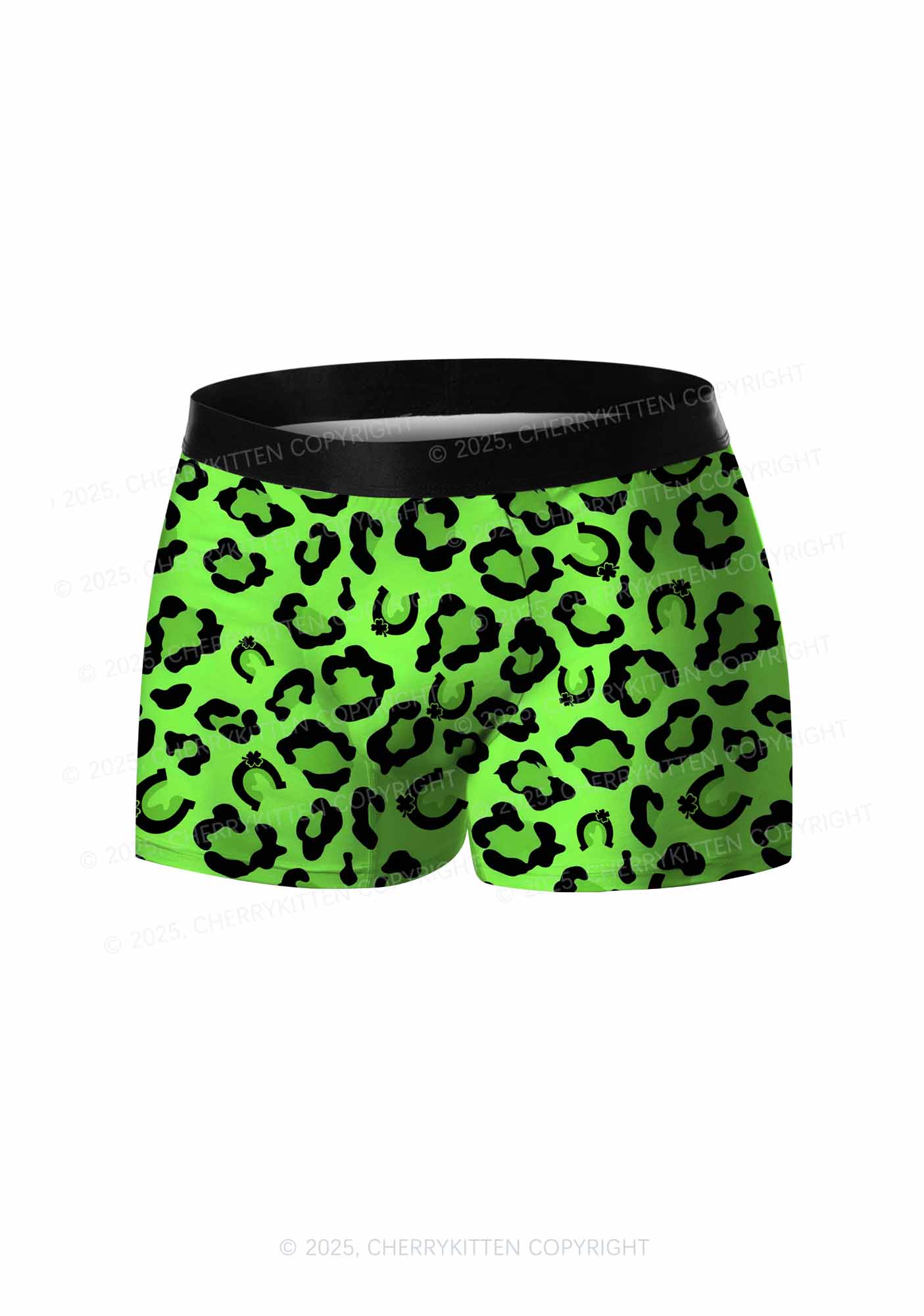 Fluorescent Green Leopard St Patricks Y2K Print Men Boxer Briefs Cherrykitten - Image 3
