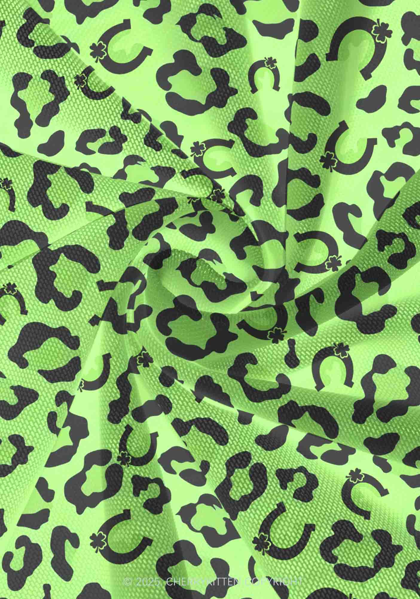 Fluorescent Green Leopard St Patricks Y2K Print Mini Layered Skirt Cherrykitten - Image 3