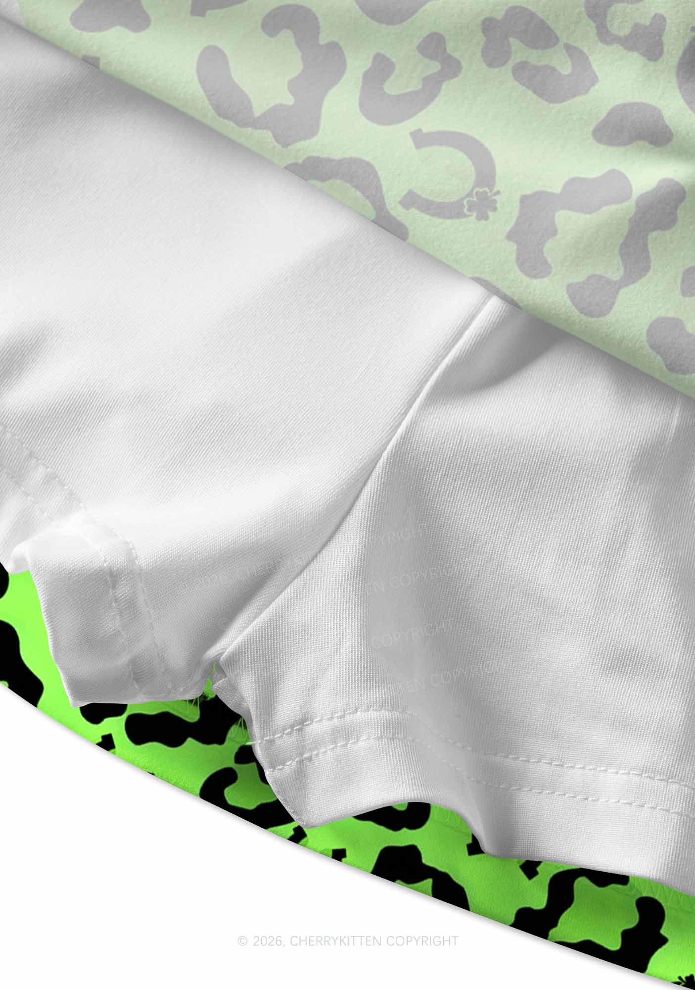 Fluorescent Green Leopard St Patricks Y2K Print Mini Skirt Cherrykitten - Image 4