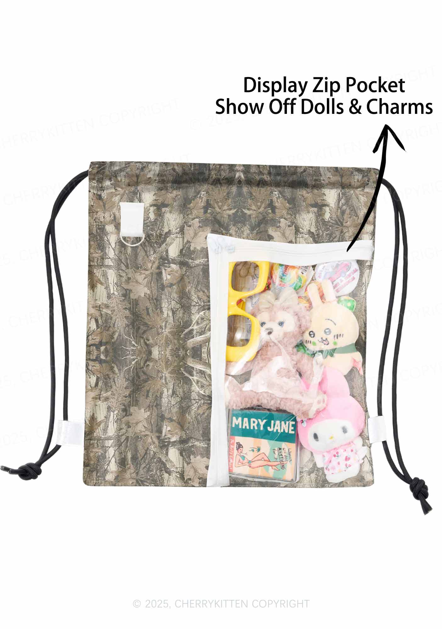 Forest Camouflage Y2K Drawstring Itabag Backpack Cherrykitten - Image 3