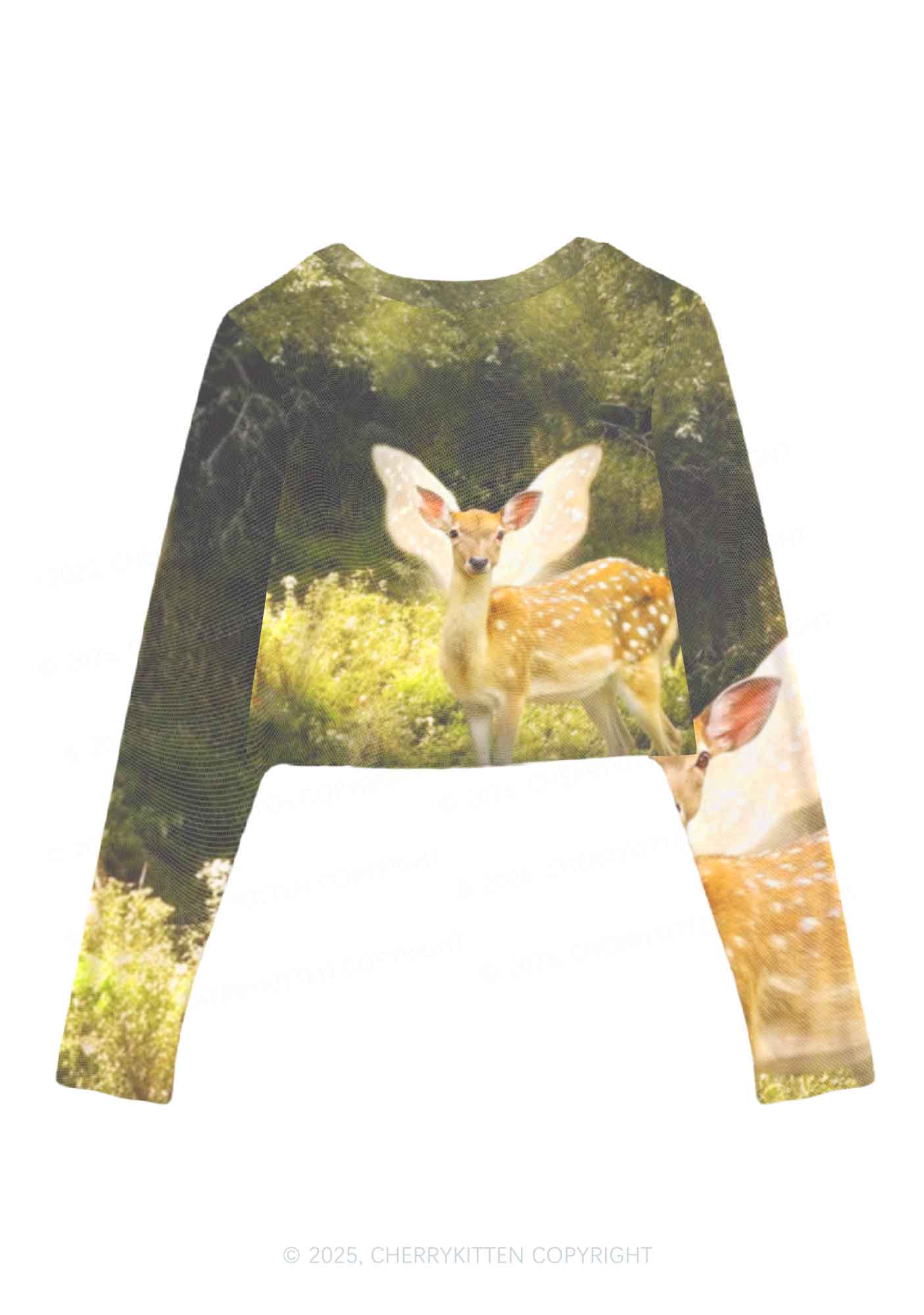 Forest Deer Y2K Mesh Long Sleeve Crop Top Cherrykitten - Image 3