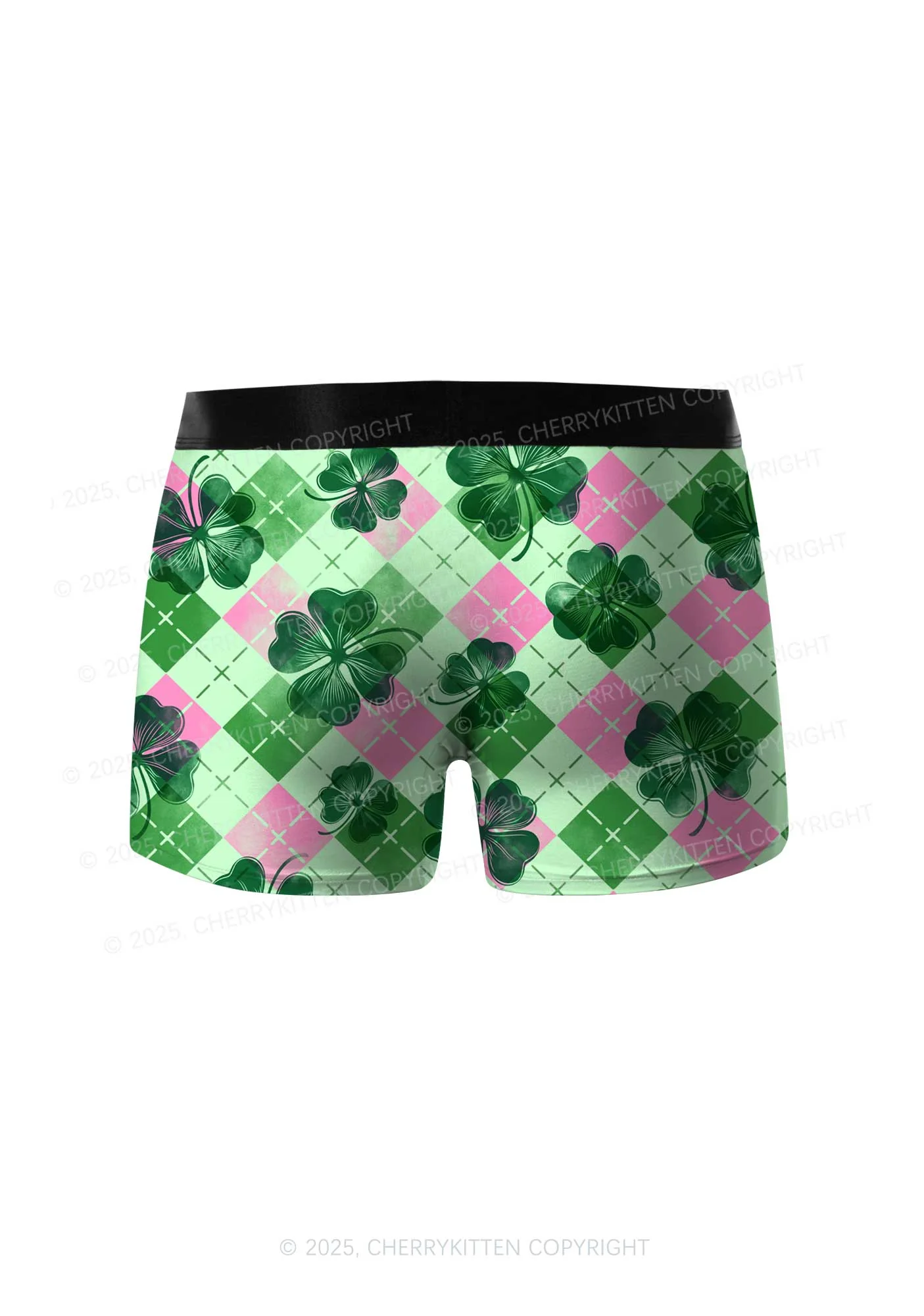 Four Leaf Clover Pink Plaid St Patricks Y2K Print Men Boxer Briefs Cherrykitten - Image 2