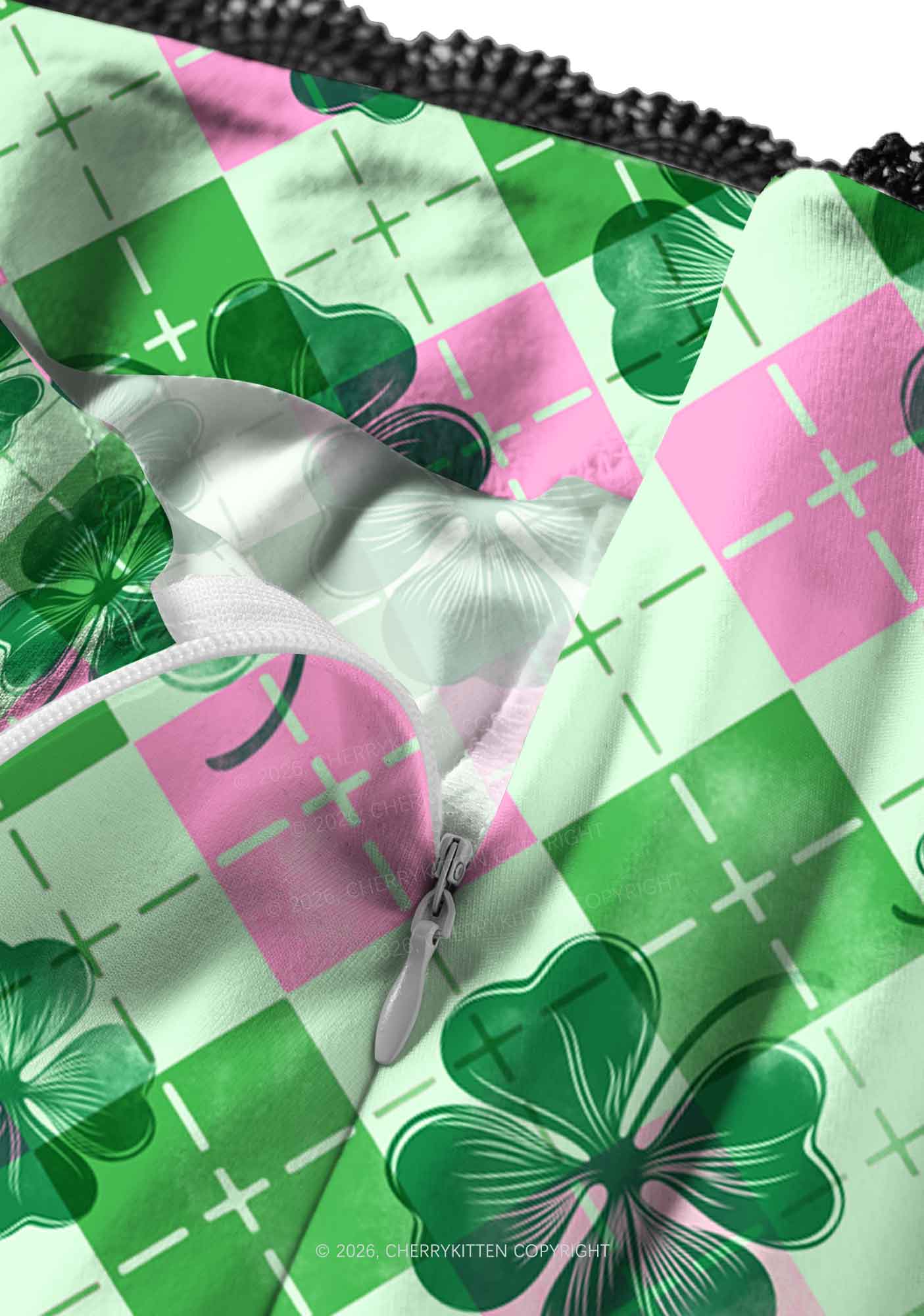 Four Leaf Clover Pink Plaid St Patricks Y2K Print Midi Skirt Cherrykitten - Image 3