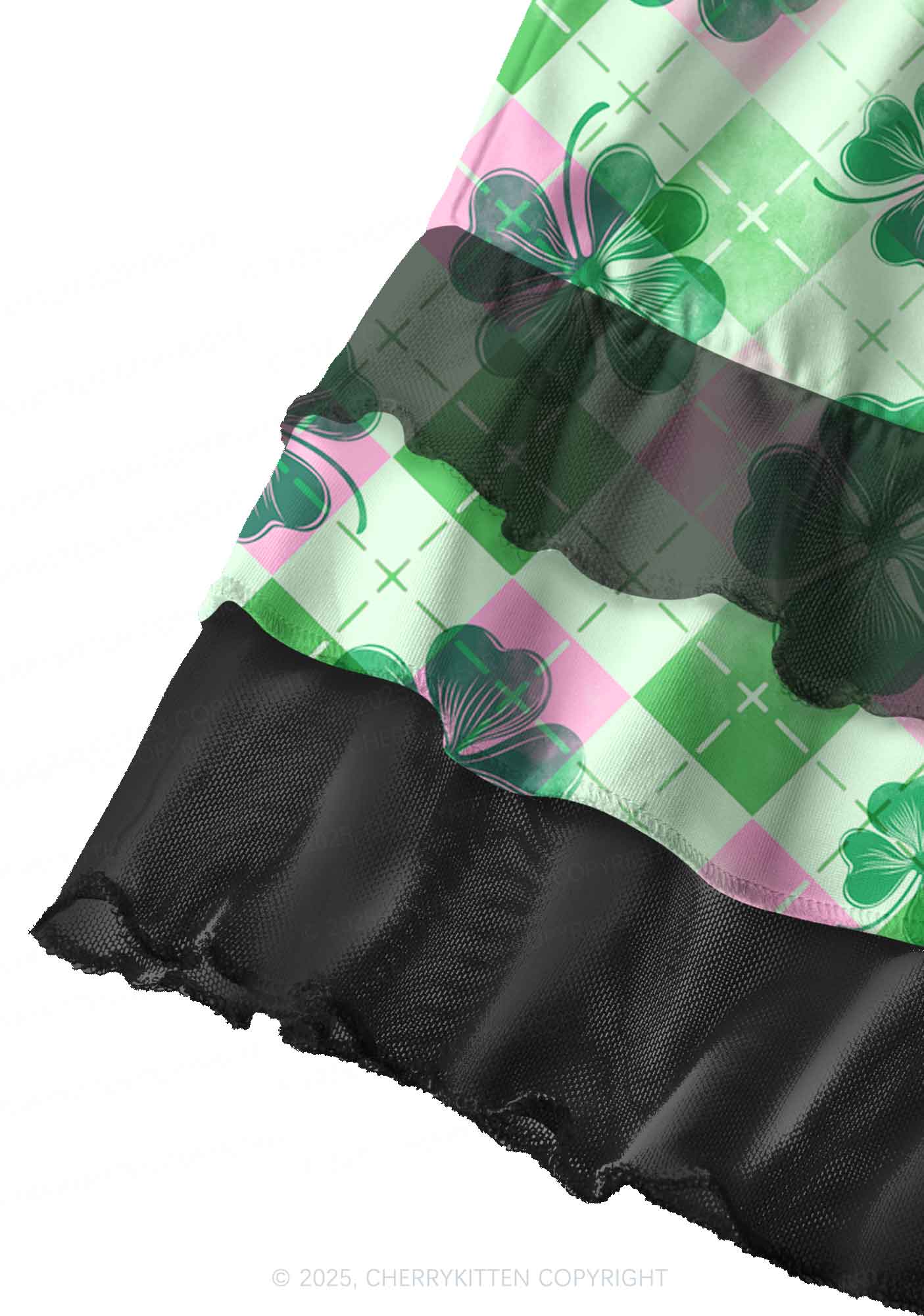 Four Leaf Clover Pink Plaid St Patricks Y2K Print Mini Layered Skirt Cherrykitten - Image 2