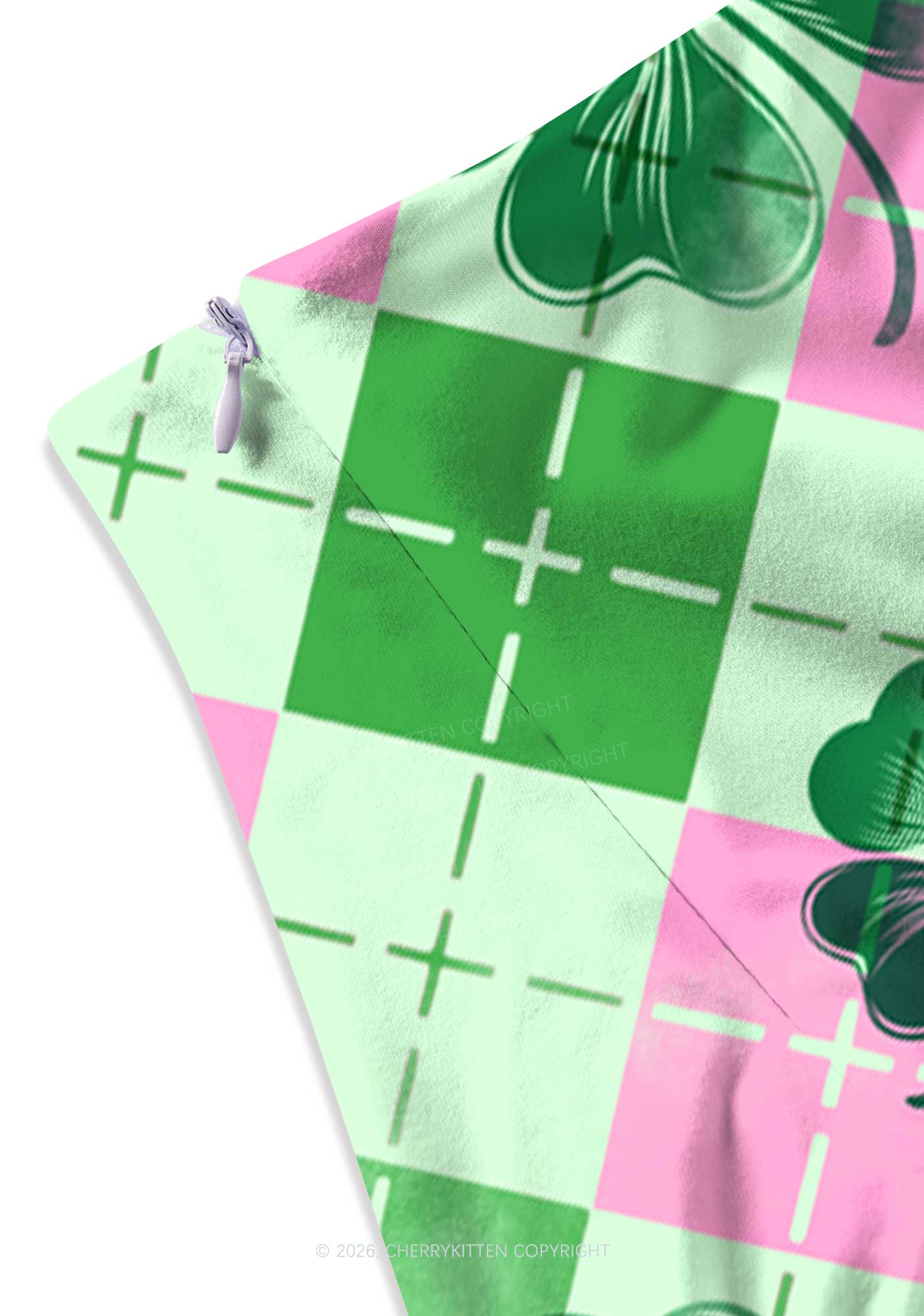 Four Leaf Clover Pink Plaid St Patricks Y2K Print Mini Skirt Cherrykitten - Image 3