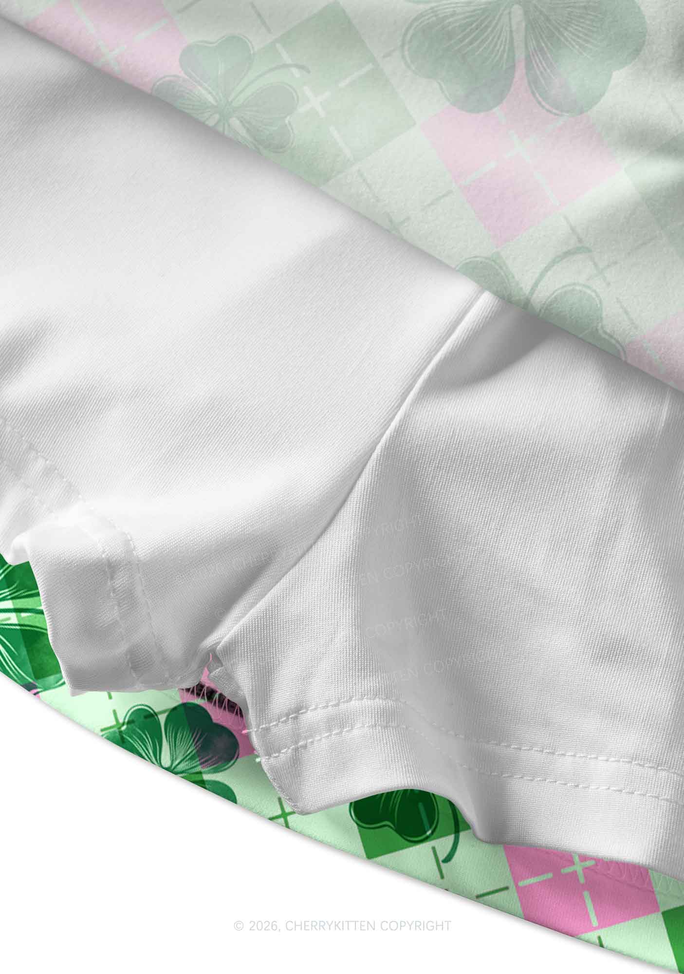 Four Leaf Clover Pink Plaid St Patricks Y2K Print Mini Skirt Cherrykitten - Image 4
