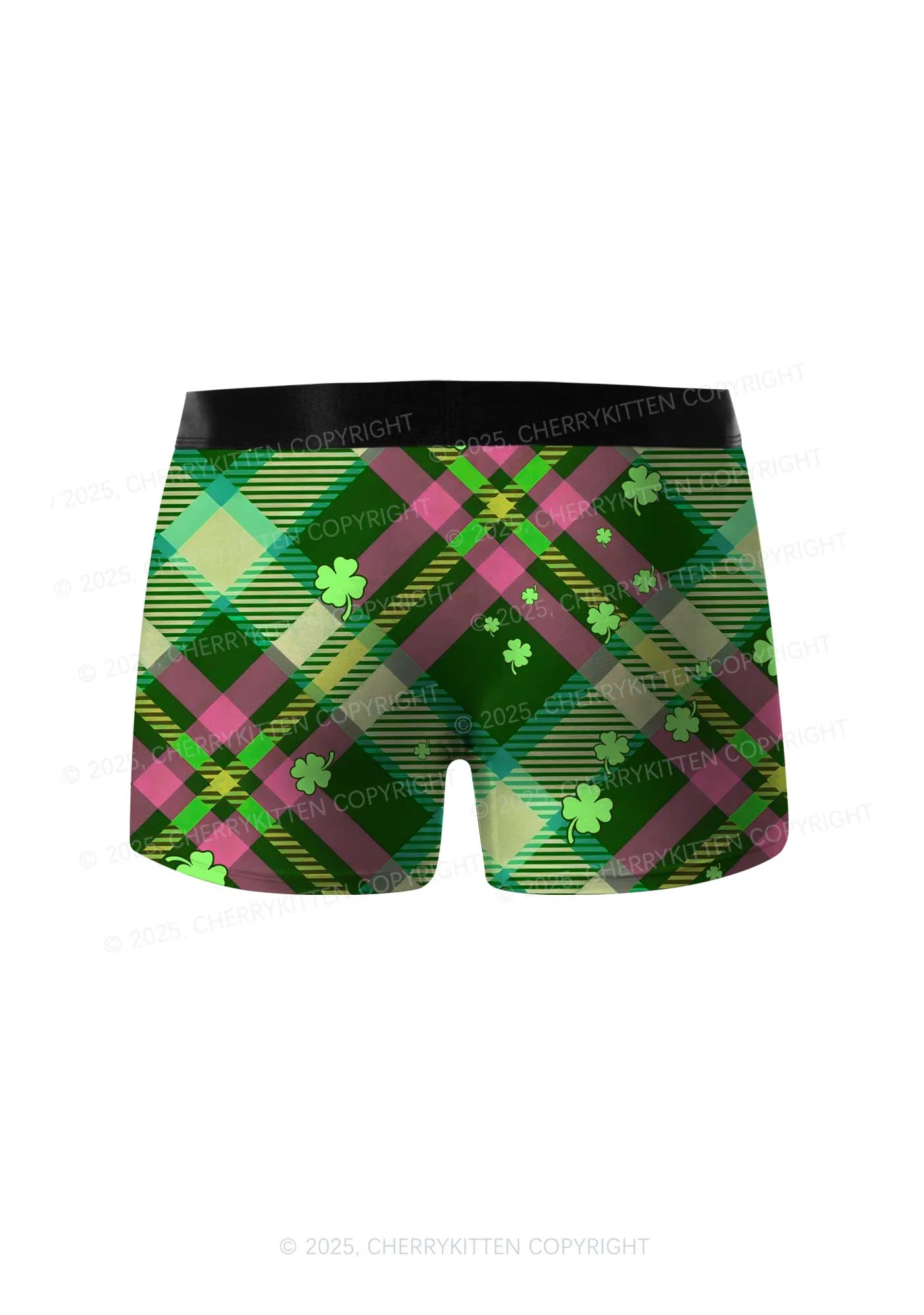 Four Leaf Clover Plaid St Patricks Y2K Print Men Boxer Briefs Cherrykitten - Image 2